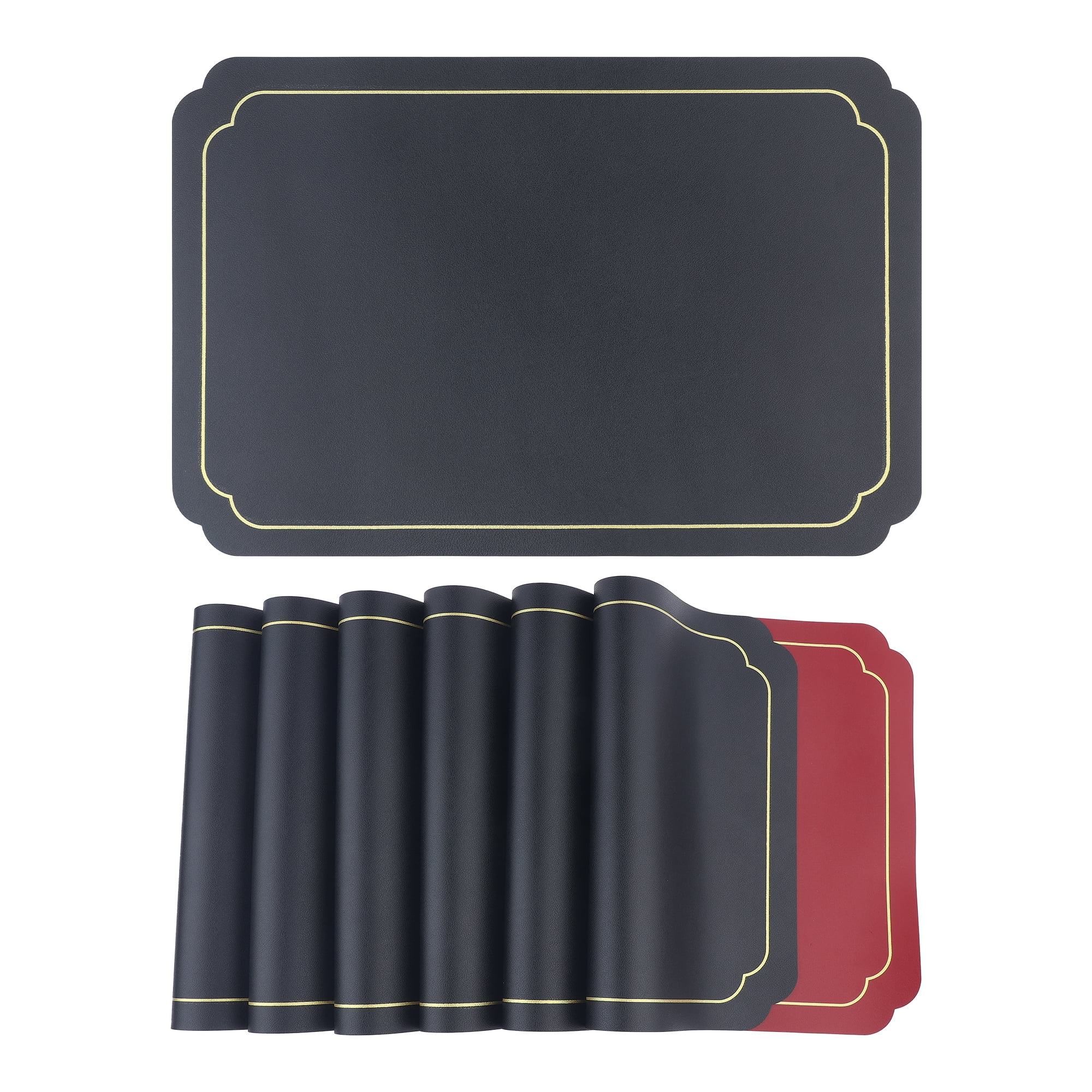 Unique Bargains Placemats Leather Placemats for Kitchen Dining Table Black Red 18x12in