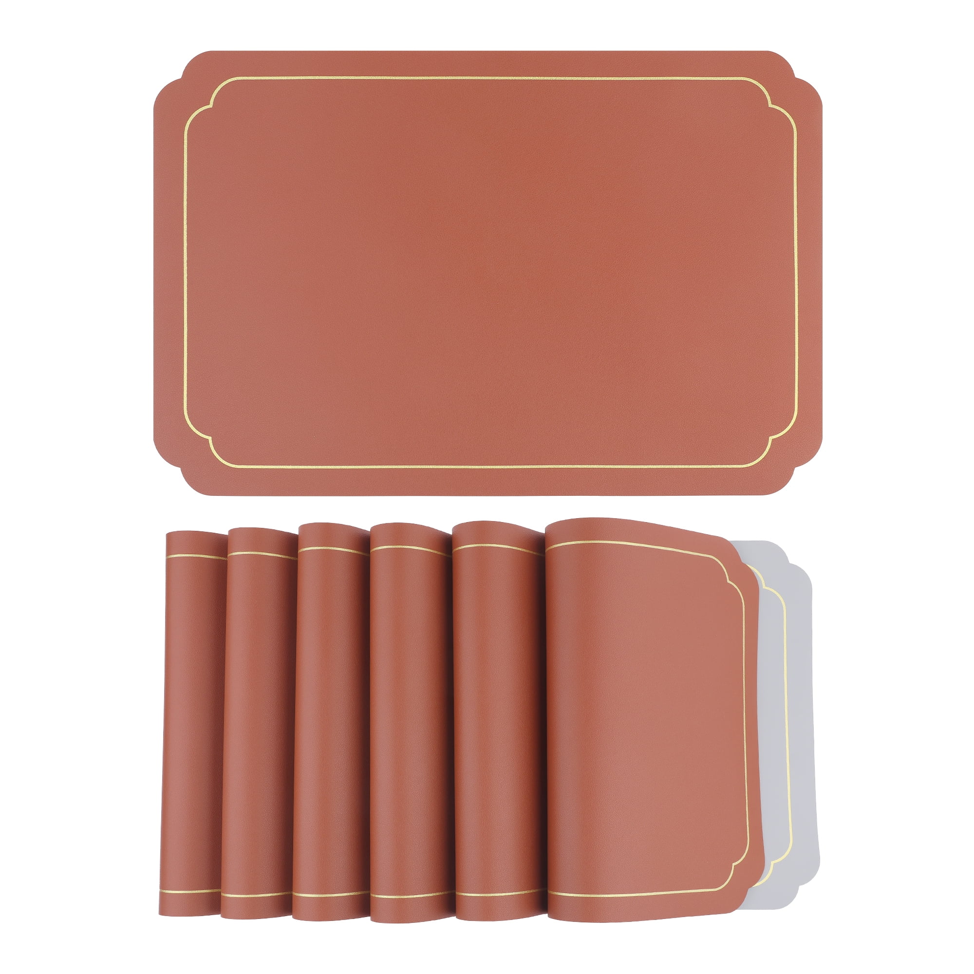Unique Bargains Placemats Leather Placemats for Kitchen Dining Table Brown Gray 18x12in