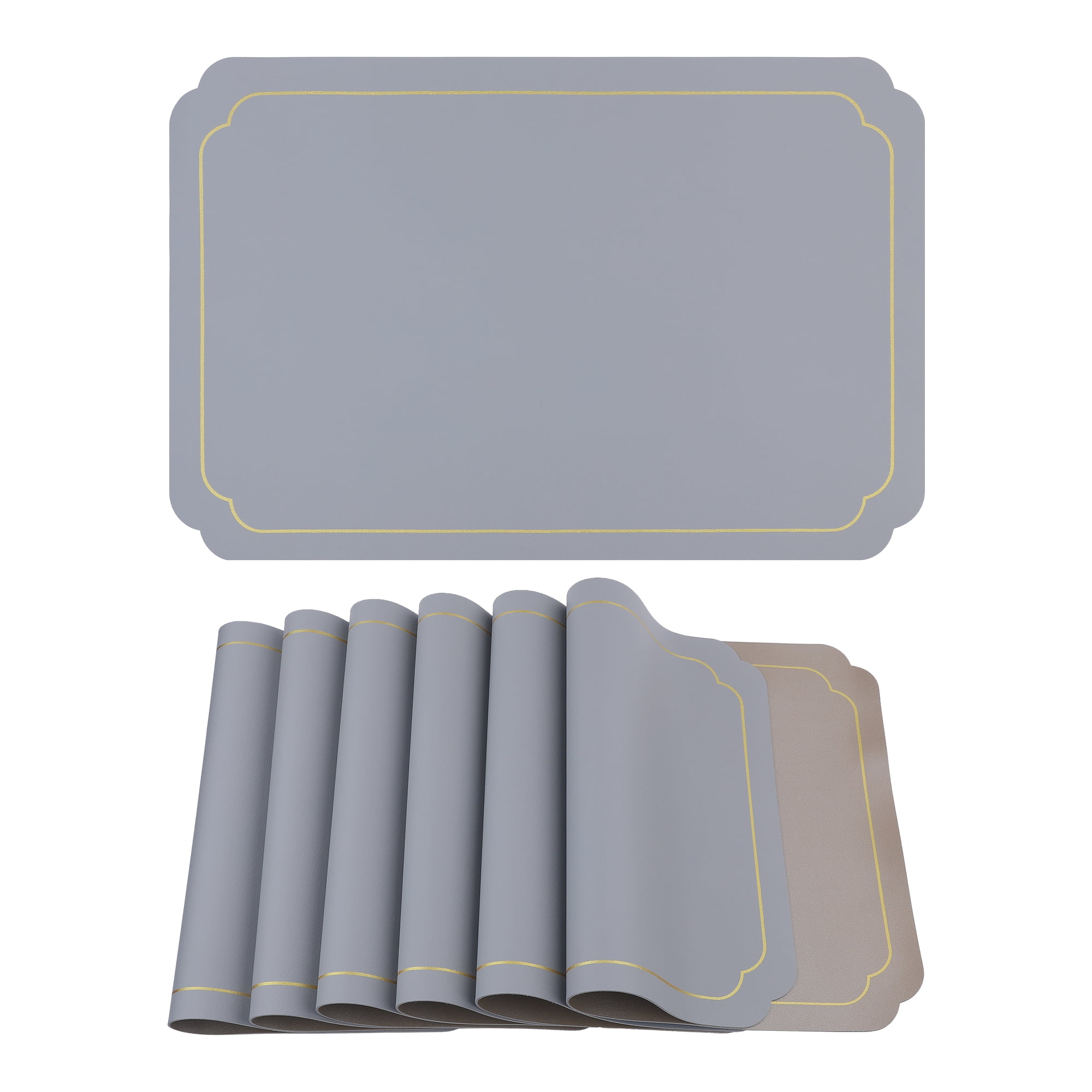 Unique Bargains Placemats Leather Placemats for Kitchen Dining Table Gray Gold 18x12in