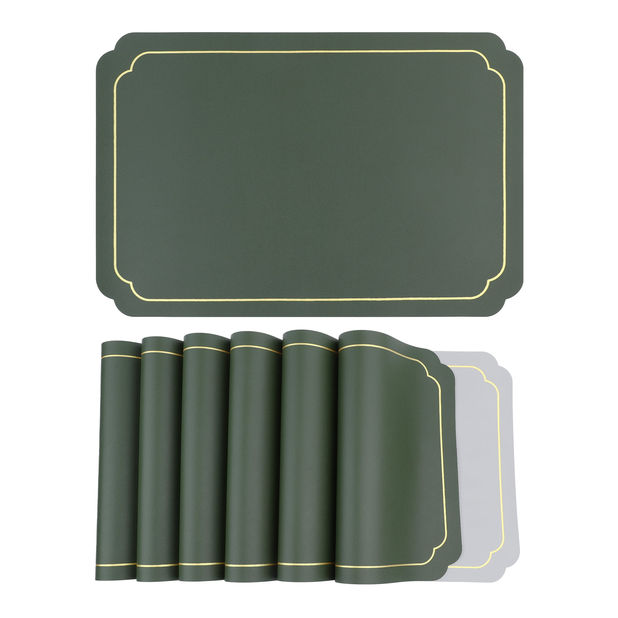 Unique Bargains Placemats Leather Placemats for Kitchen Dining Table Green Gray 18x12in