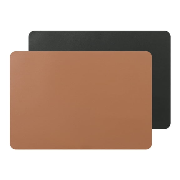 Unique Bargains Placemats Set of 2, Faux Leather Easy to Clean Table Mats Place Mats Brown Black 17x12 inch