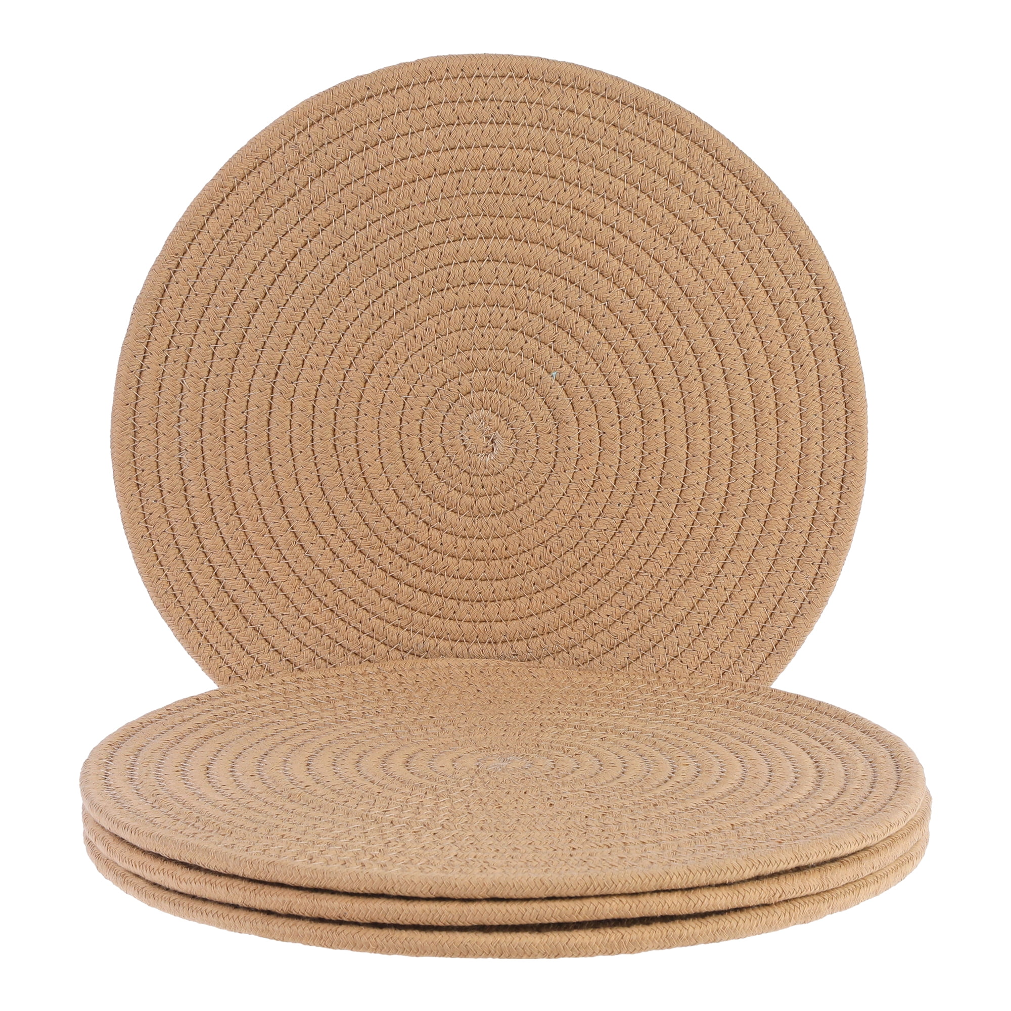 Unique Bargains Placemats Set of 4 Cotton Round Placemats for Dining Table Brown