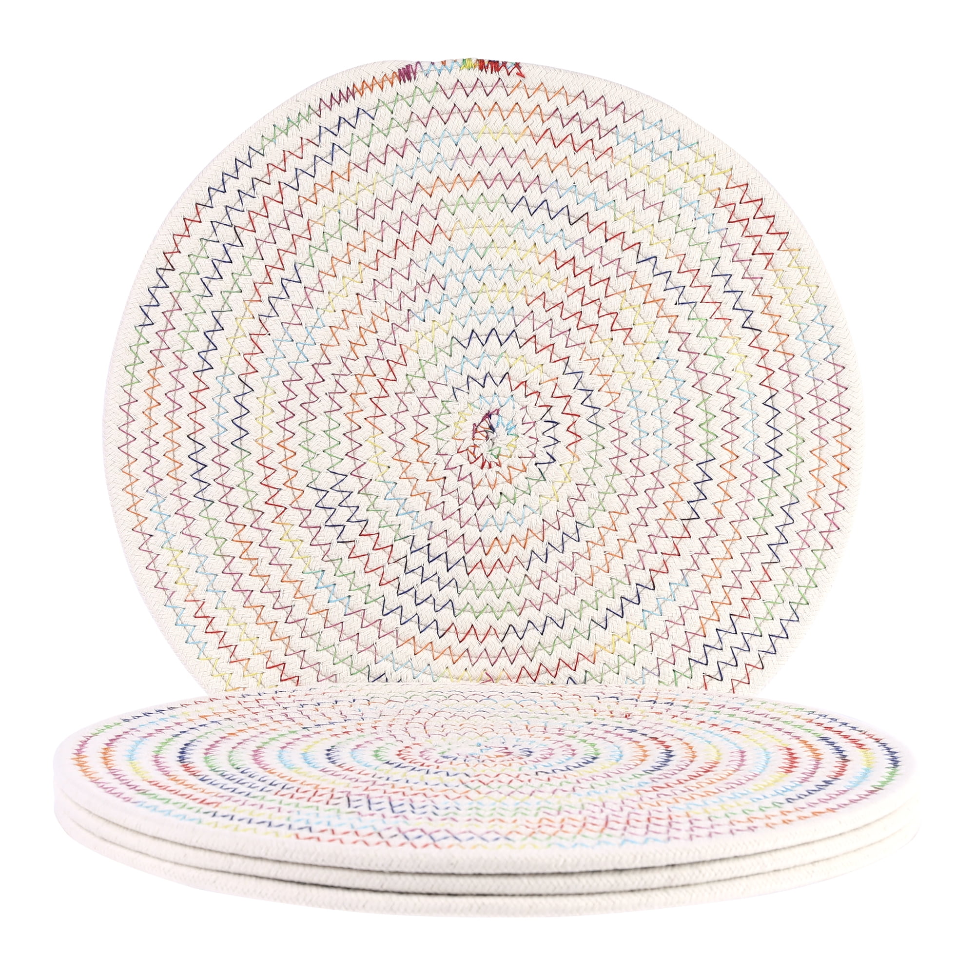 Unique Bargains Placemats Set of 4 Cotton Round Placemats for Dining Table Colorful