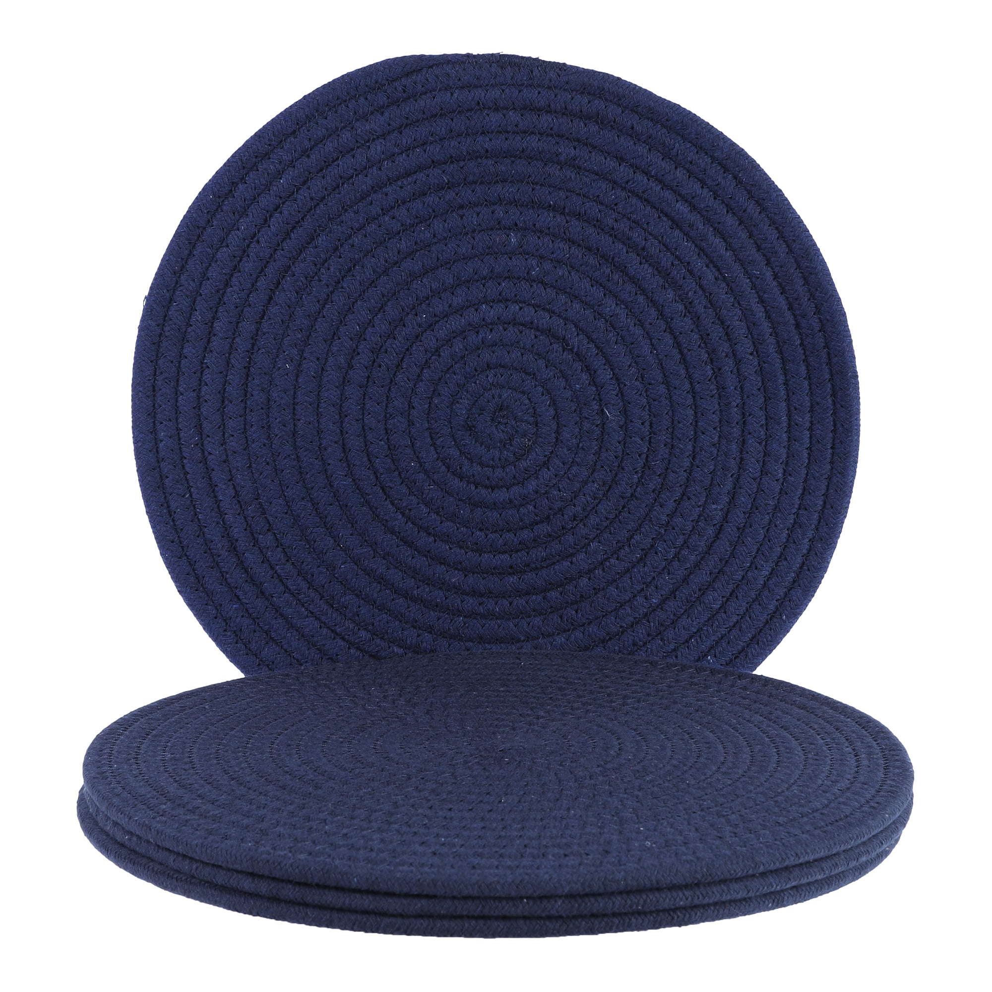 Unique Bargains Placemats Set of 4 Cotton Round Placemats for Dining Table Navy Blue