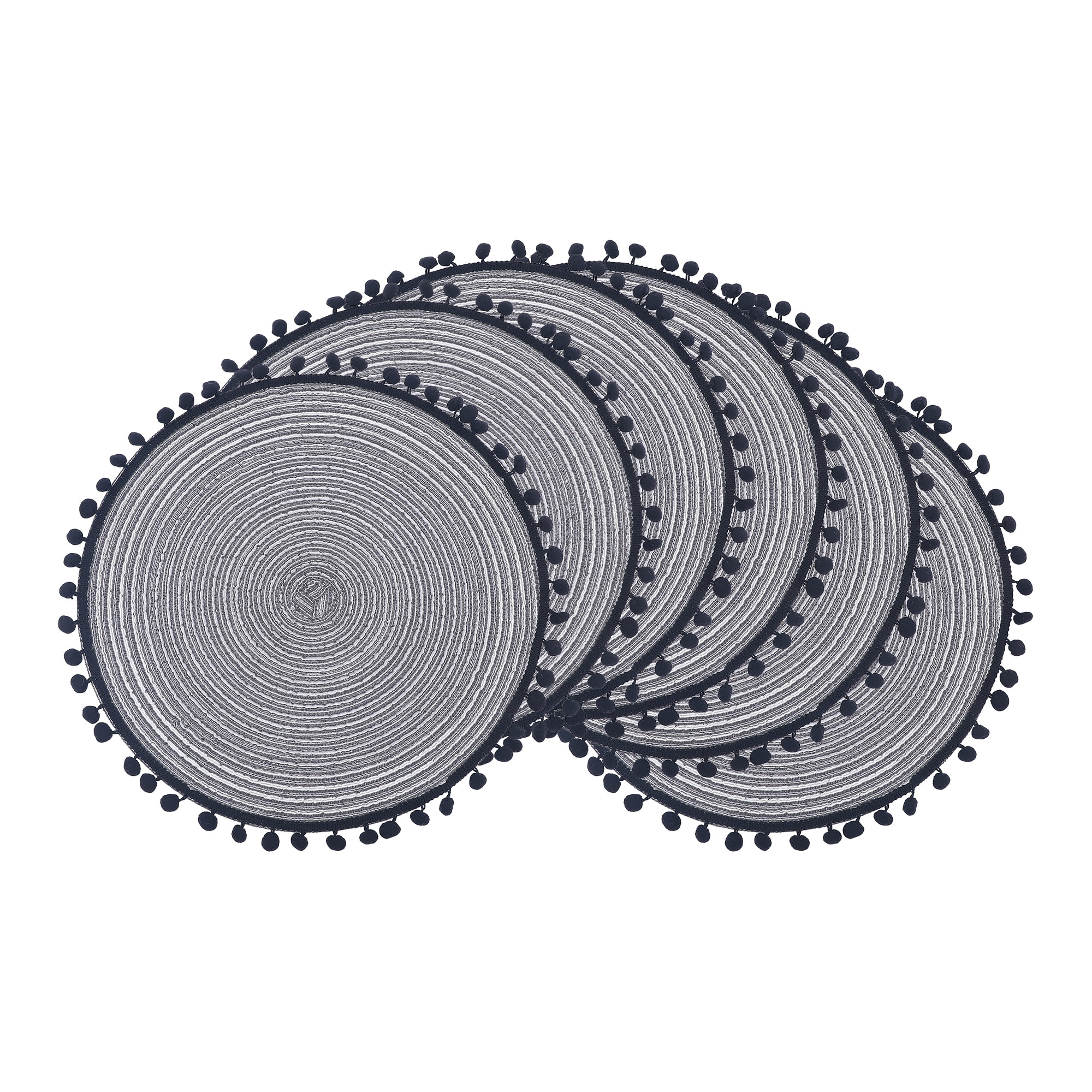 Unique Bargains Placemats Set of 6 Polyester Placemats for Dining Table Black Gray 15x15in