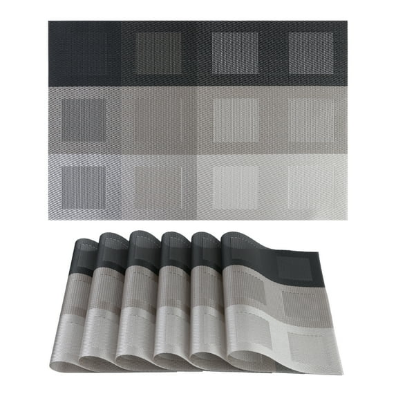 Unique Bargains Placemats Set of 6 for Dining Table Decor Washable Table Mat Gray Black