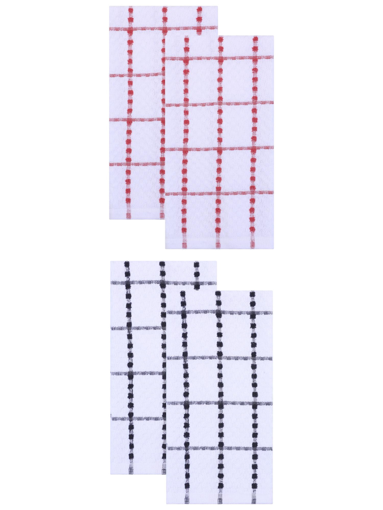 Unique Bargains Plaid 100% Cotton Quick Dry Kitchen Towels 4 Pack Black/Red 25" x 15"