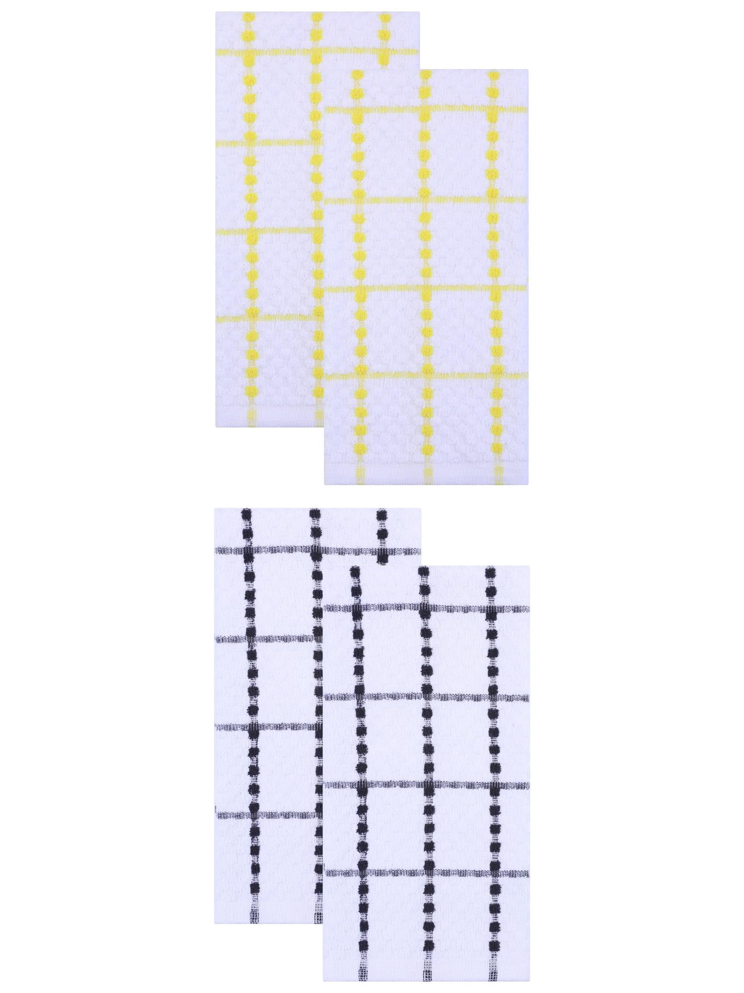 Unique Bargains Plaid 100% Cotton Quick Dry Kitchen Towels 4 Pack Black/Yellow 25" x 15"