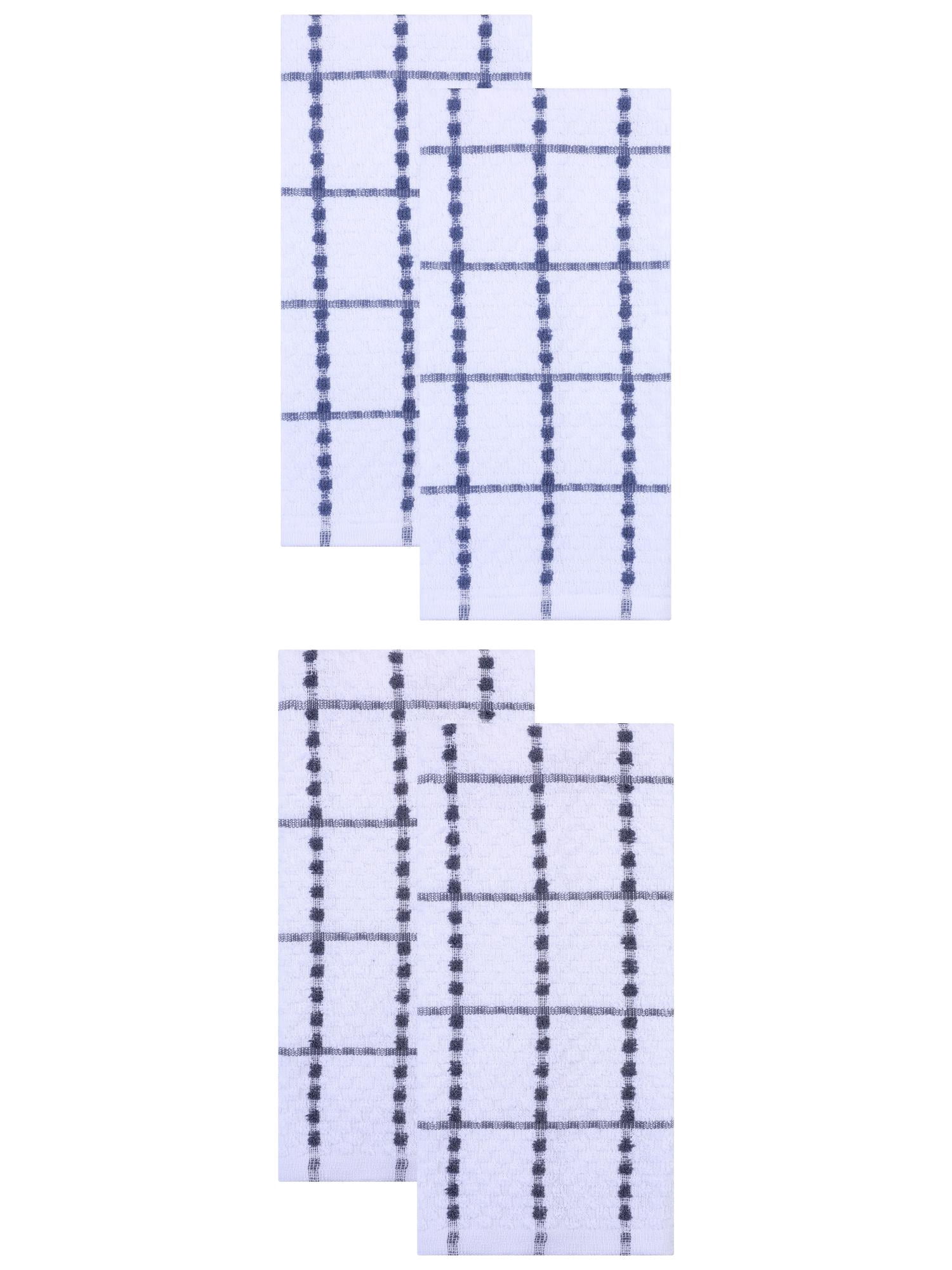 Unique Bargains Plaid 100% Cotton Quick Dry Kitchen Towels 4 Pack Grey/Blue 25" x 15"