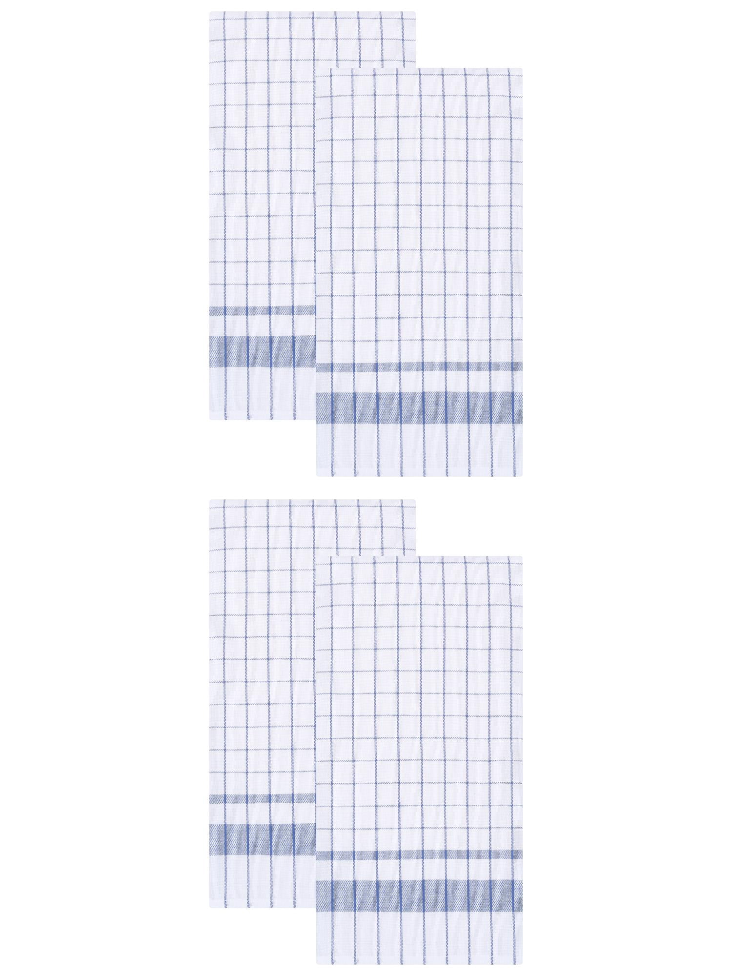 Unique Bargains Plaid Absorbent Quick-Drying Kitchen Towels 4 Pack Blue 28" x 16"