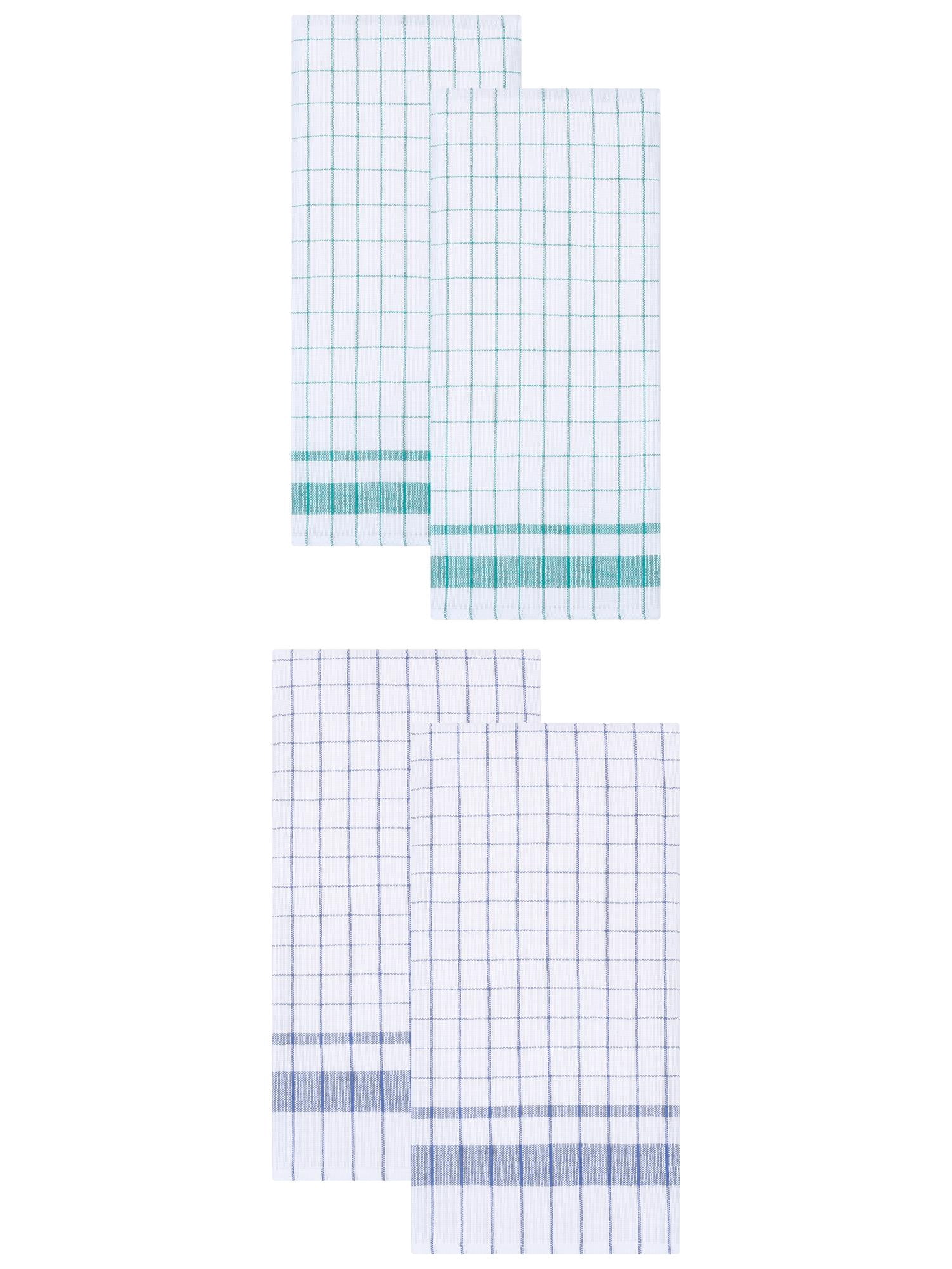Unique Bargains Plaid Absorbent Quick-Drying Kitchen Towels 4 Pack Blue/Green 28" x 16"
