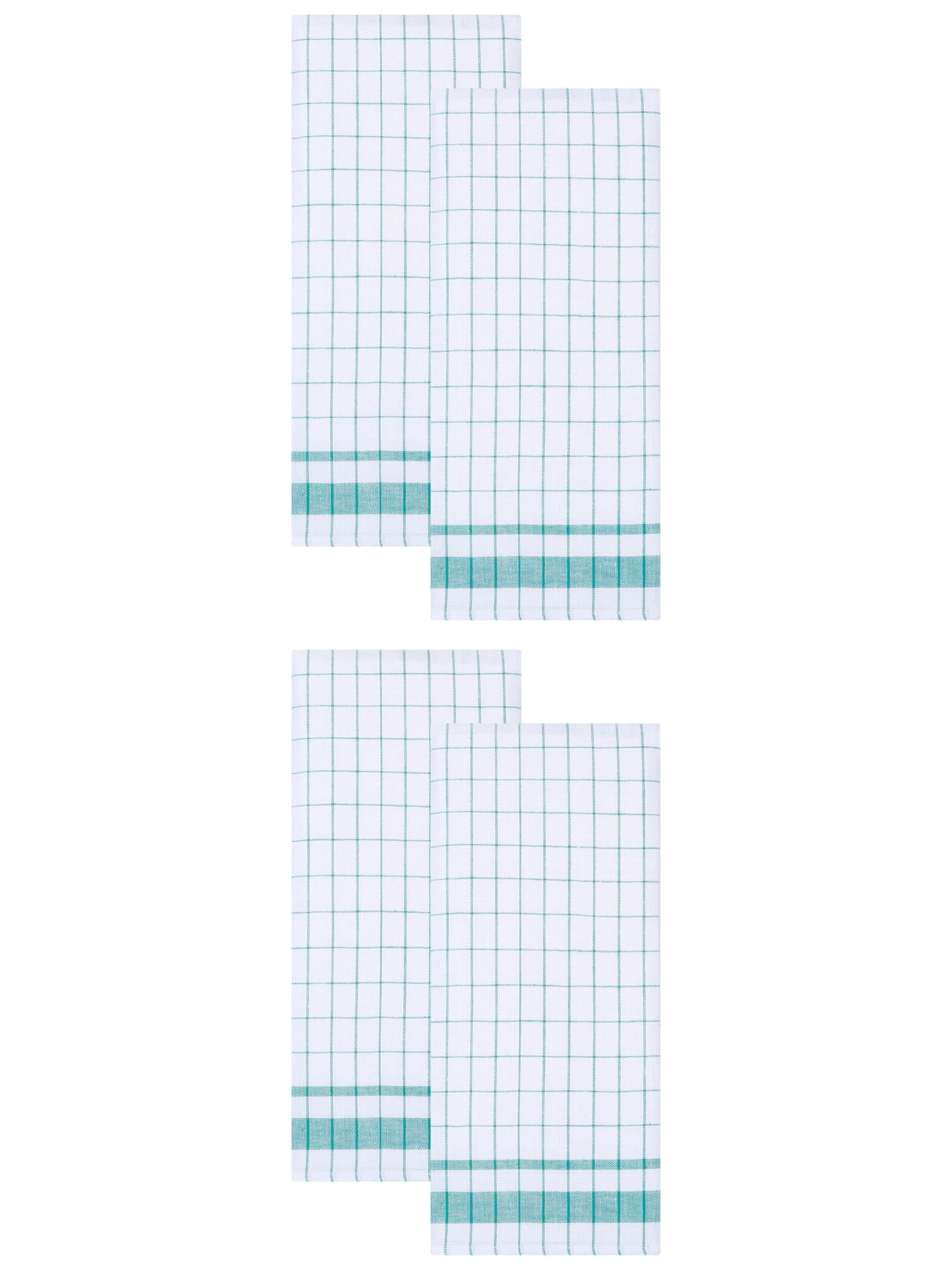 Unique Bargains Plaid Absorbent Quick-Drying Kitchen Towels 4 Pack Green 28" x 16"