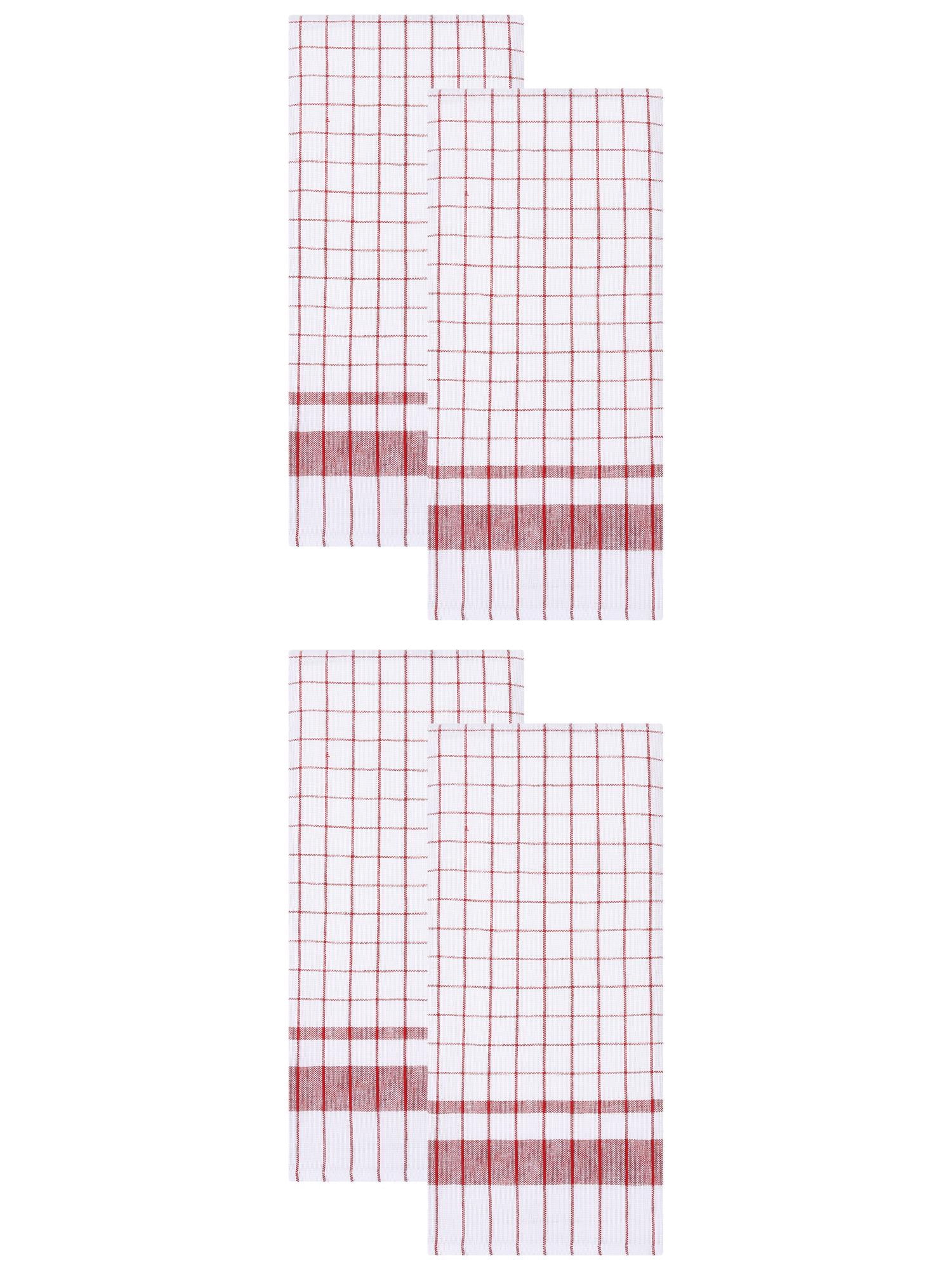 Unique Bargains Plaid Absorbent Quick-Drying Kitchen Towels 4 Pack Red 28" x 16"