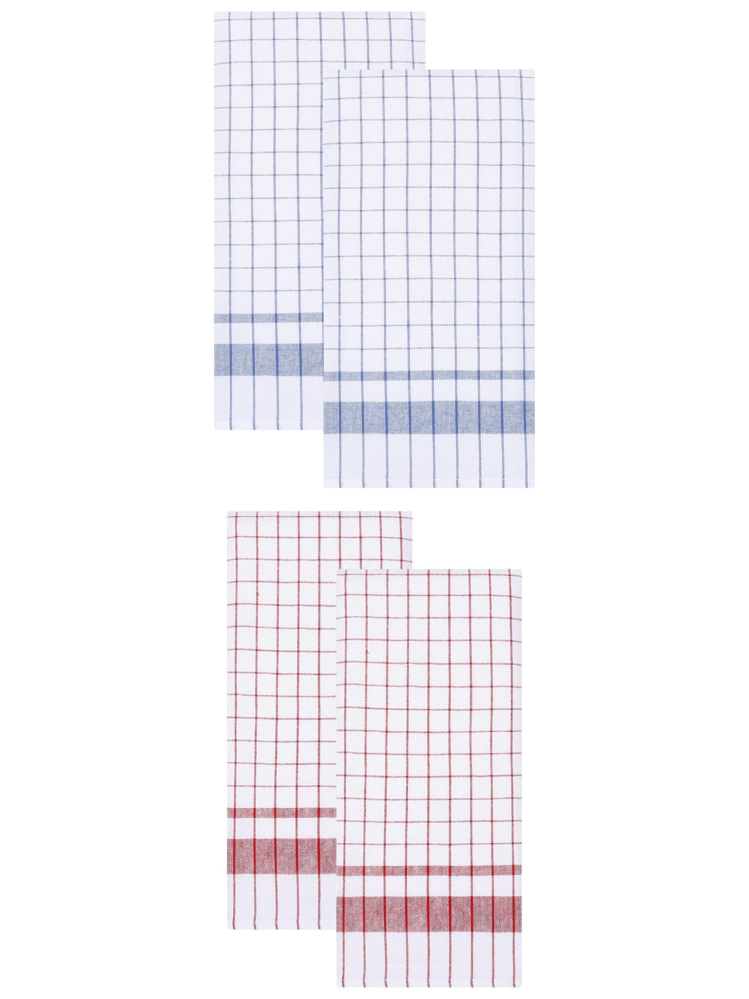 Unique Bargains Plaid Absorbent Quick-Drying Kitchen Towels 4 Pack Red/Blue 28" x 16"