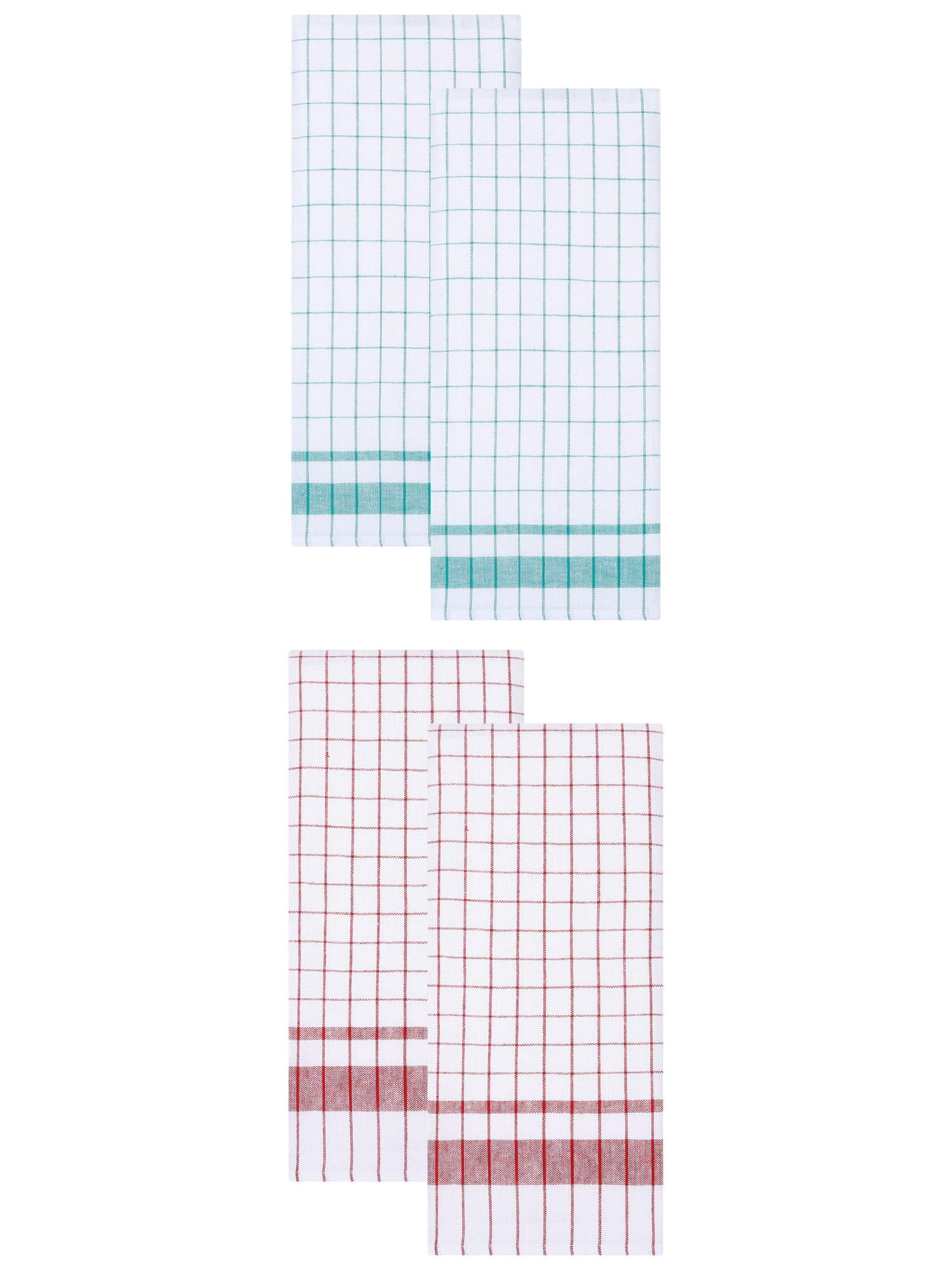 Unique Bargains Plaid Absorbent Quick-Drying Kitchen Towels 4 Pack Red/Green 28" x 16"