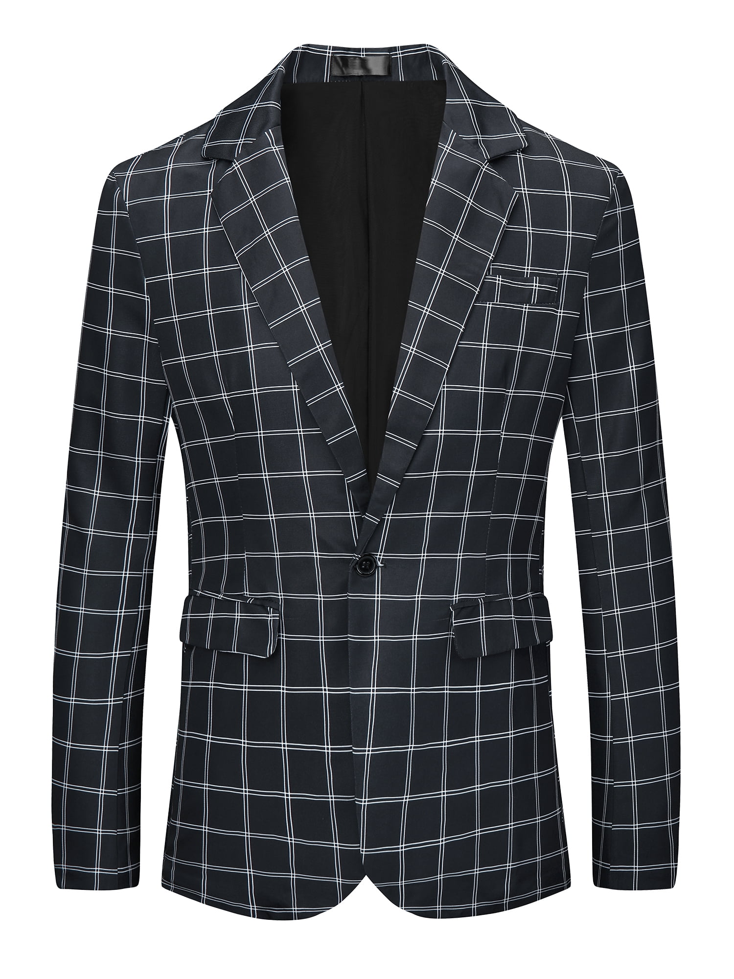 DARING DIVA Men's Plaid Blazers Notch Lapel Checked Wedding Dinner Sports Coat L Black