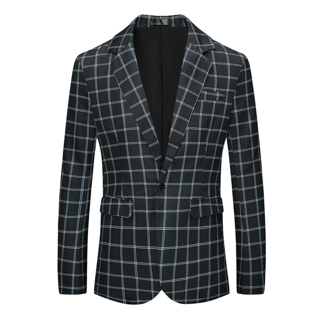 Unique Bargains Plaid Blazers for Men's Notch Lapel Contrasting Color