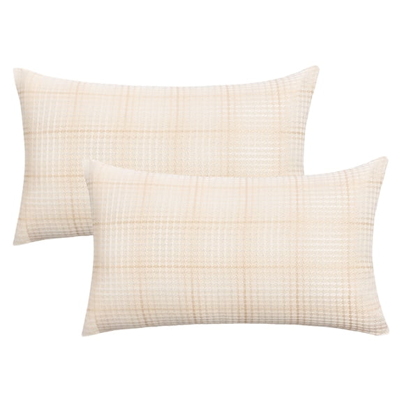 Unique Bargains Plaid Decorative Throw Pillow Covers Pack of 2 Beige 20" x 12"