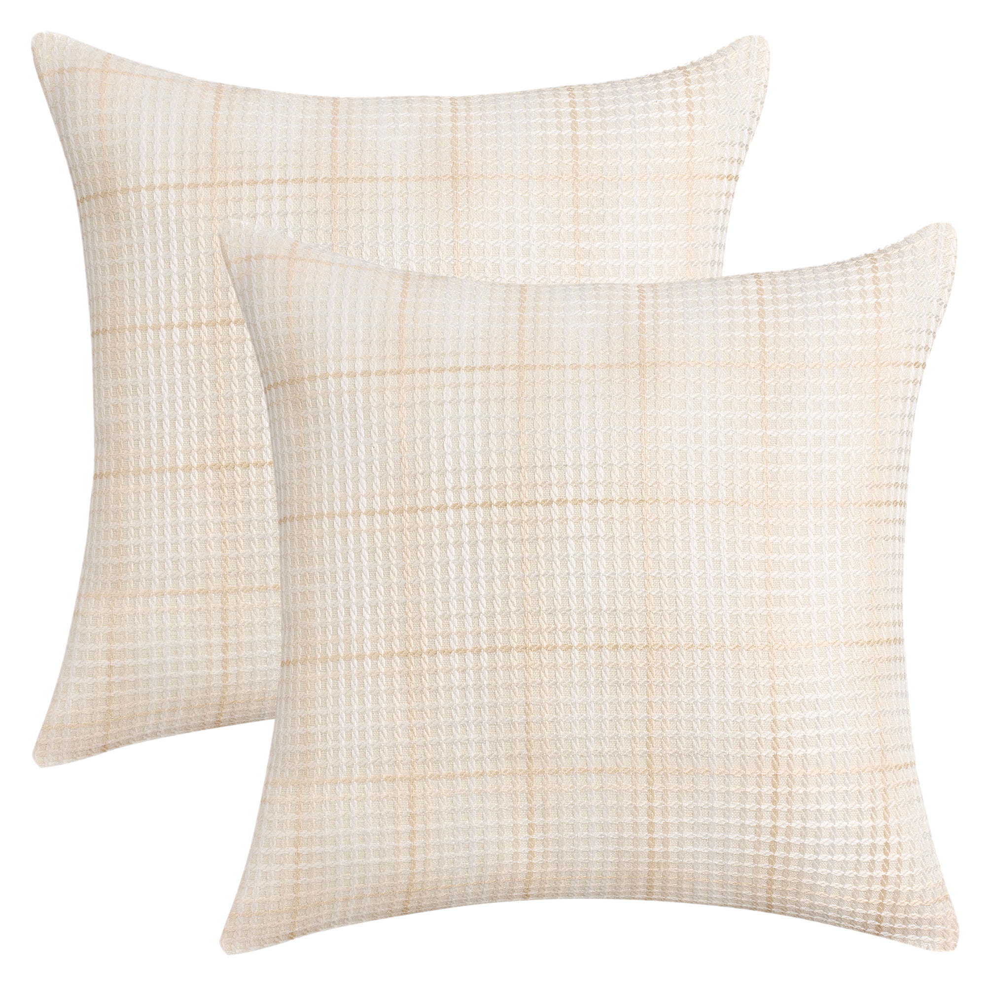 Unique Bargains Plaid Decorative Throw Pillow Covers Pack of 2 Beige 20" x 20"