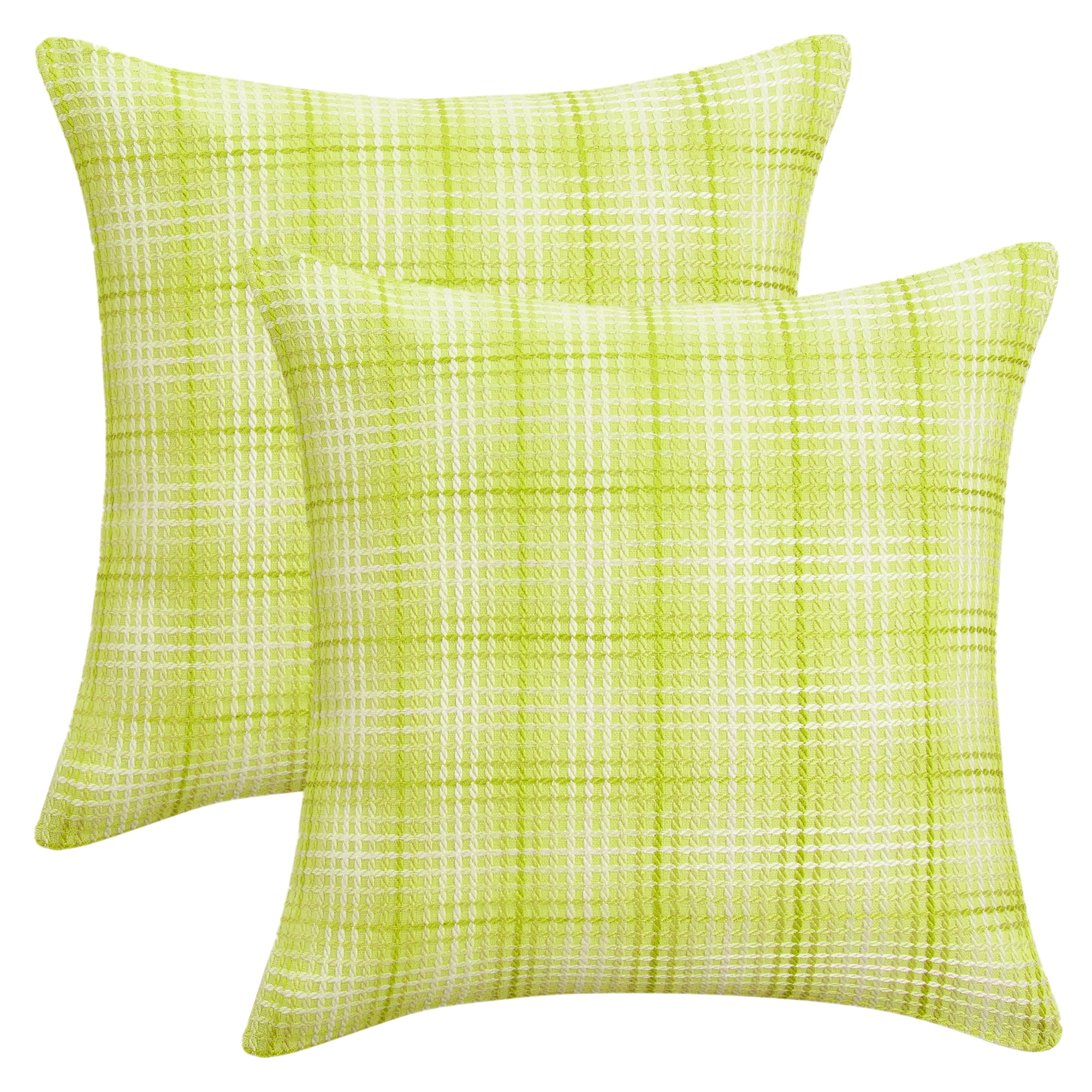 Unique Bargains Plaid Decorative Throw Pillow Covers Pack of 2 Green 18" x 18"
