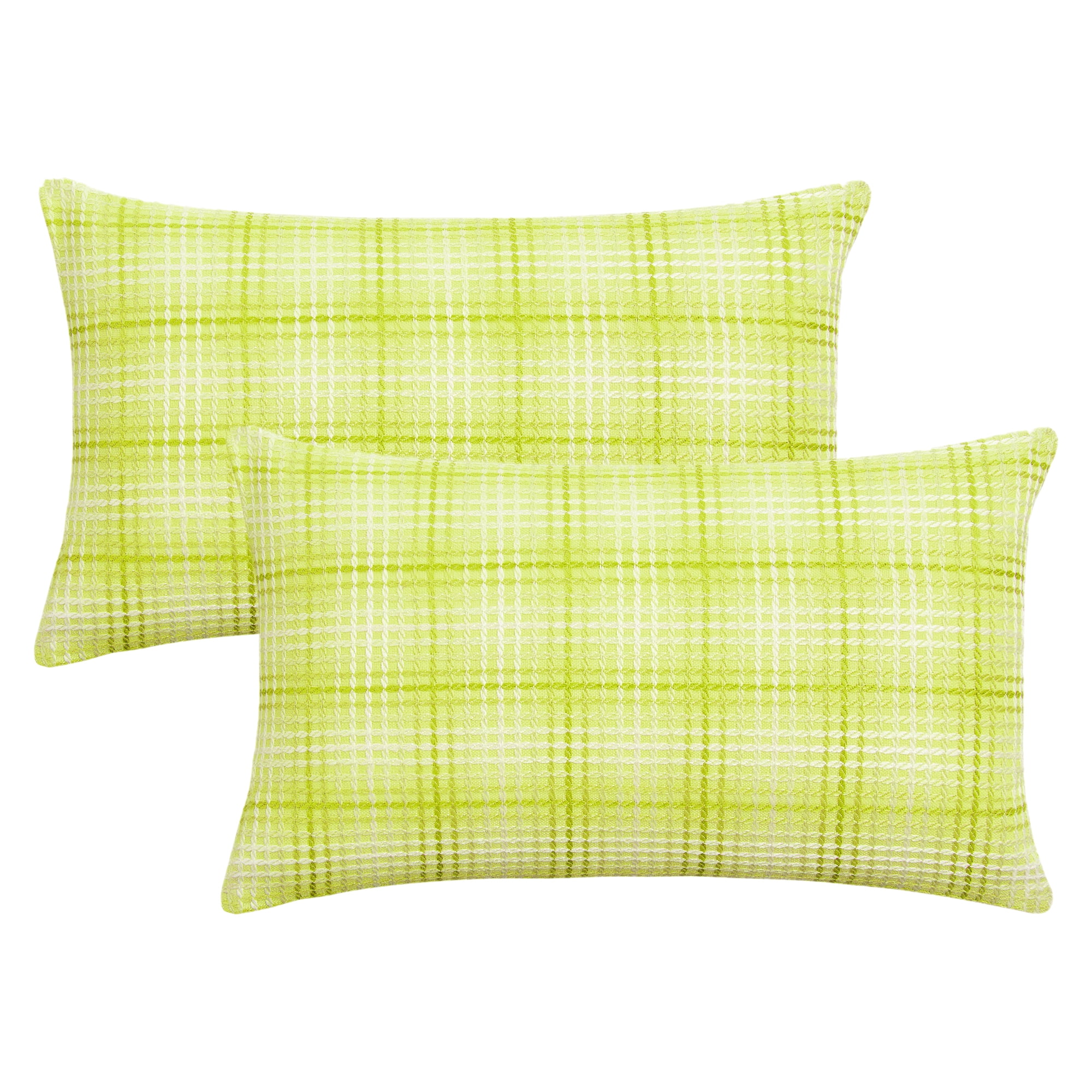Unique Bargains Plaid Decorative Throw Pillow Covers Pack of 2 Green 20" x 12"