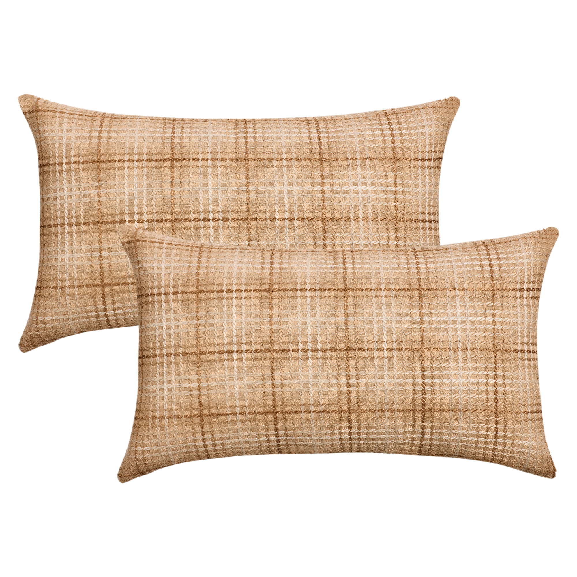 Unique Bargains Plaid Decorative Throw Pillow Covers Pack of 2 Khaki 20" x 12"