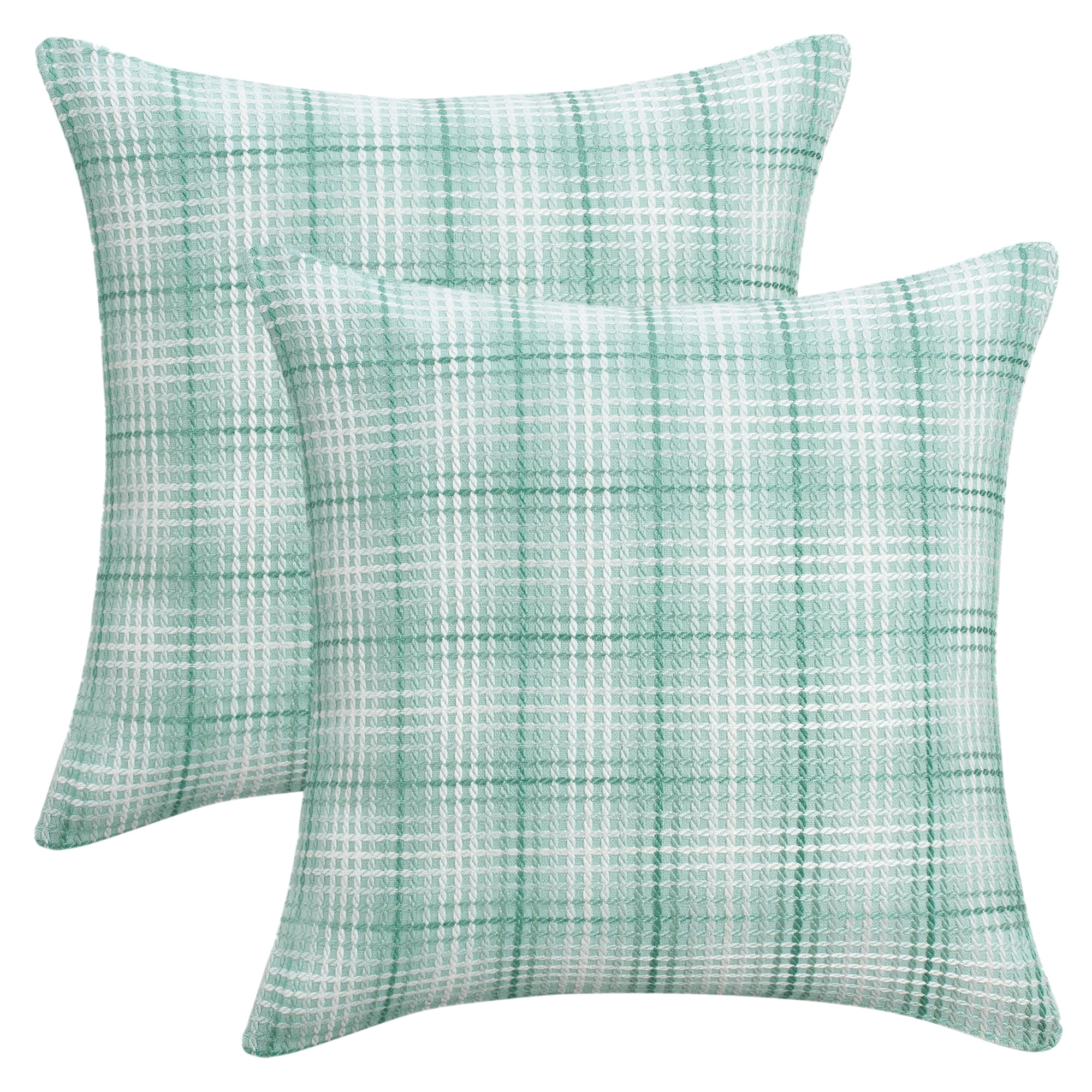 Unique Bargains Plaid Decorative Throw Pillow Covers Pack of 2 Mint Green 18" x 18"