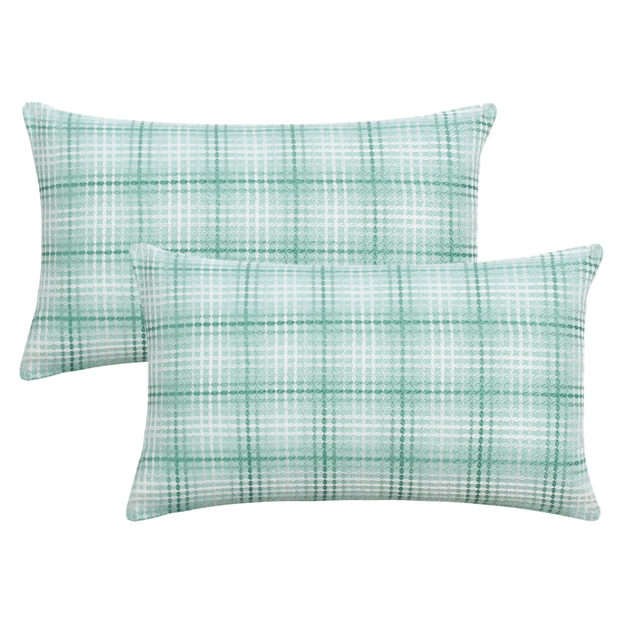 Unique Bargains Plaid Decorative Throw Pillow Covers Pack of 2 Mint Green 20" x 12"