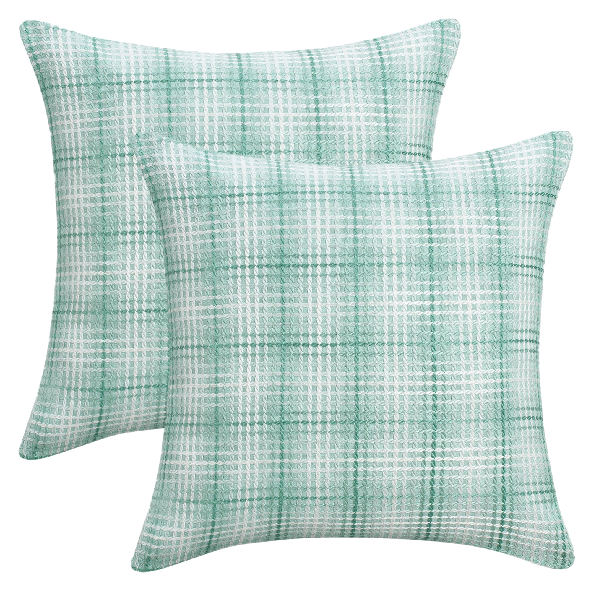 Unique Bargains Plaid Decorative Throw Pillow Covers Pack of 2 Mint Green 20" x 20"