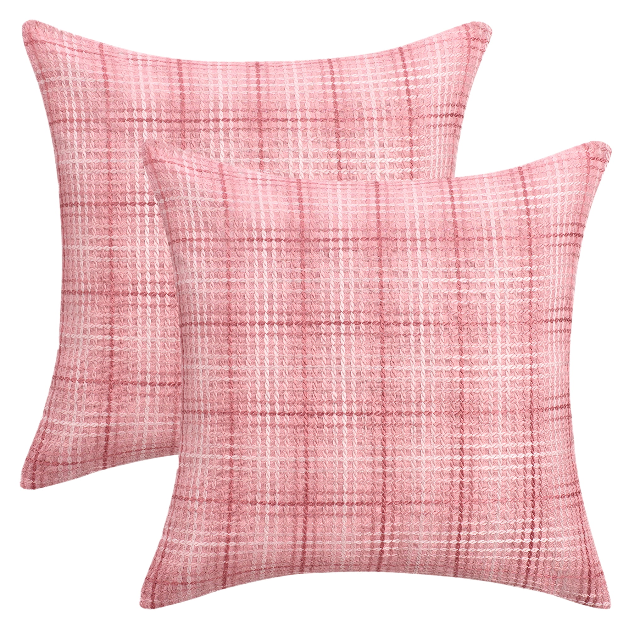 Unique Bargains Plaid Decorative Throw Pillow Covers Pack of 2 Pink 18" x 18"