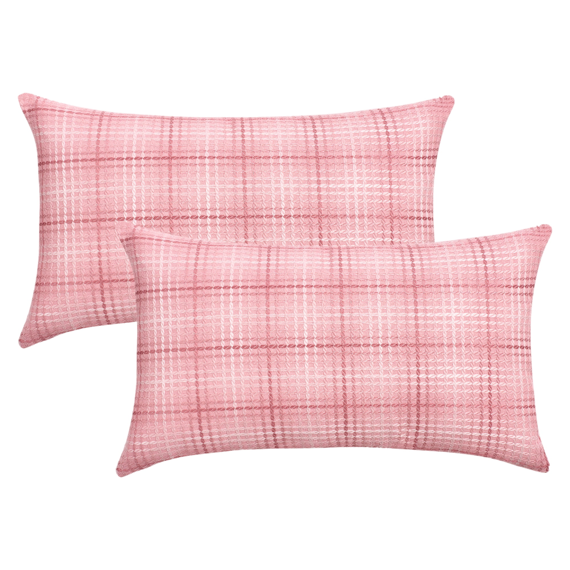 Unique Bargains Plaid Decorative Throw Pillow Covers Pack of 2 Pink 20" x 12"