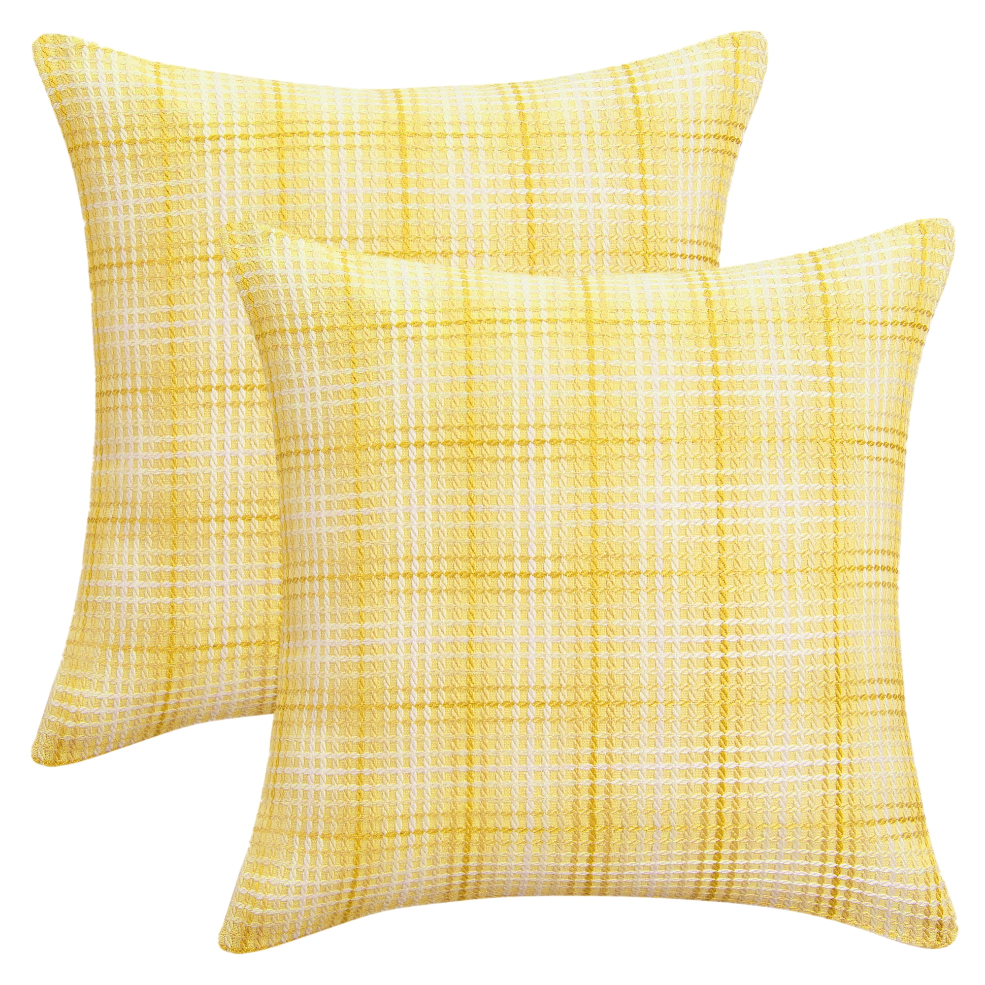 Unique Bargains Plaid Decorative Throw Pillow Covers Pack of 2 Yellow 16" x 16"
