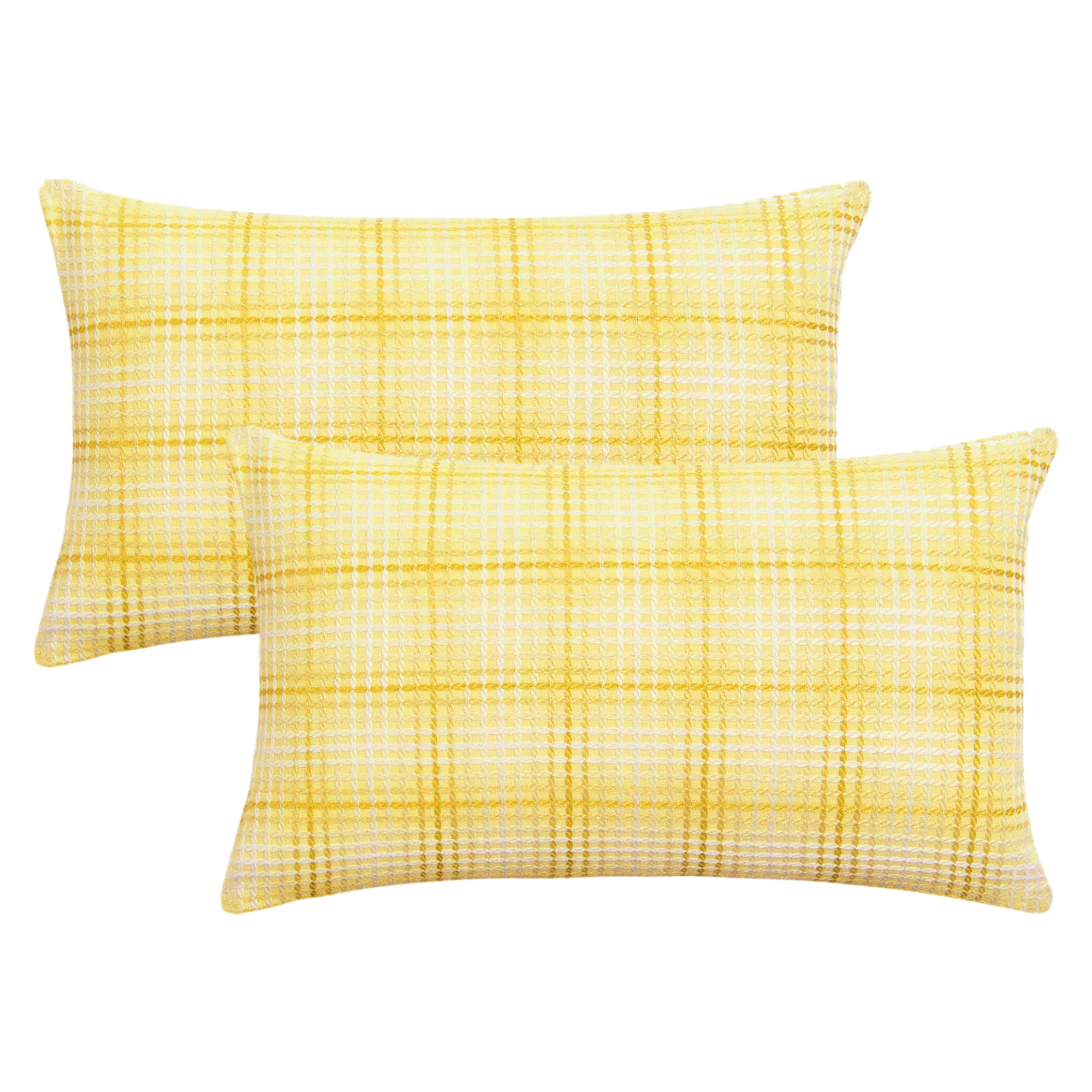 Unique Bargains Plaid Decorative Throw Pillow Covers Pack of 2 Yellow 20" x 12"