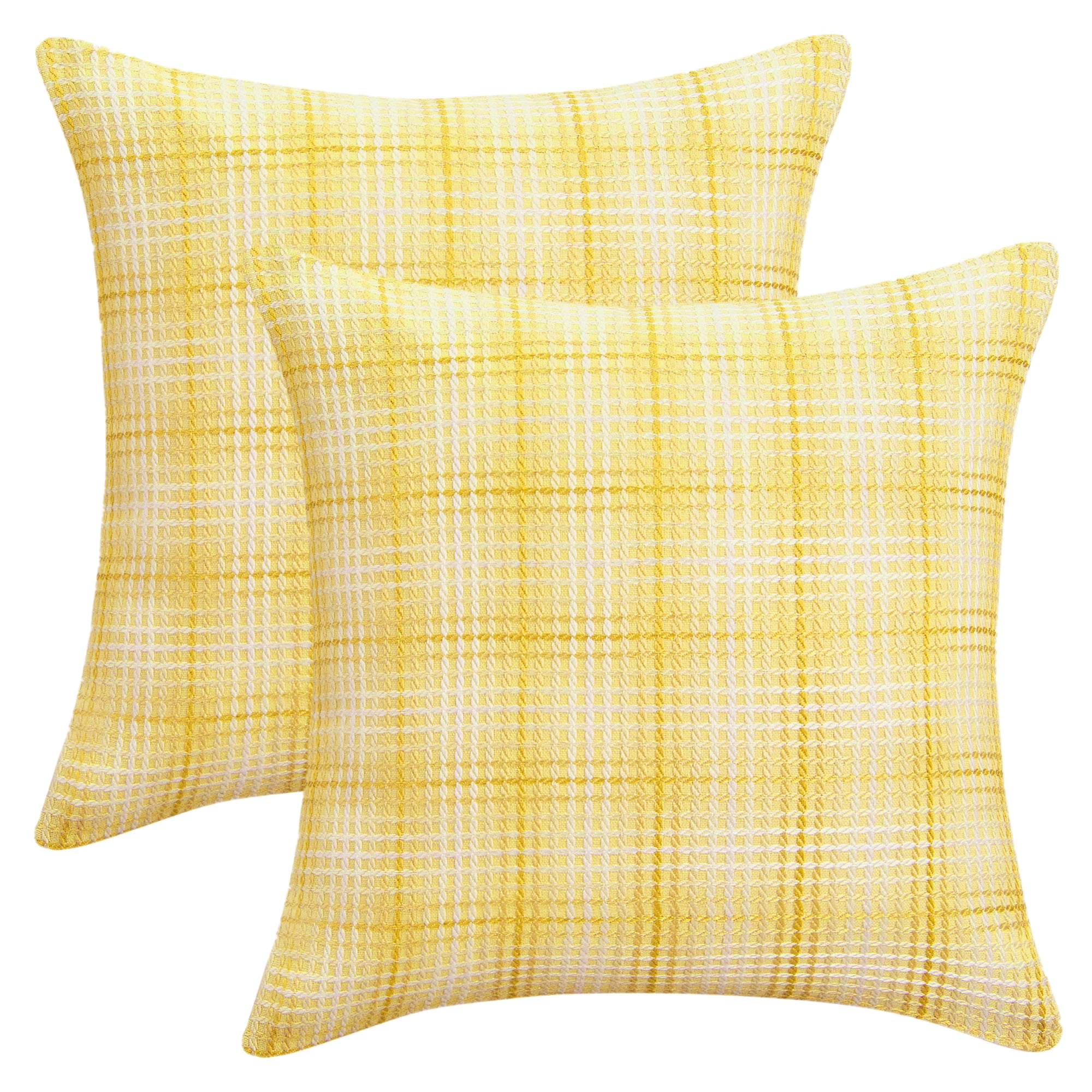 Unique Bargains Plaid Decorative Throw Pillow Covers Pack of 2 Yellow 20" x 20"
