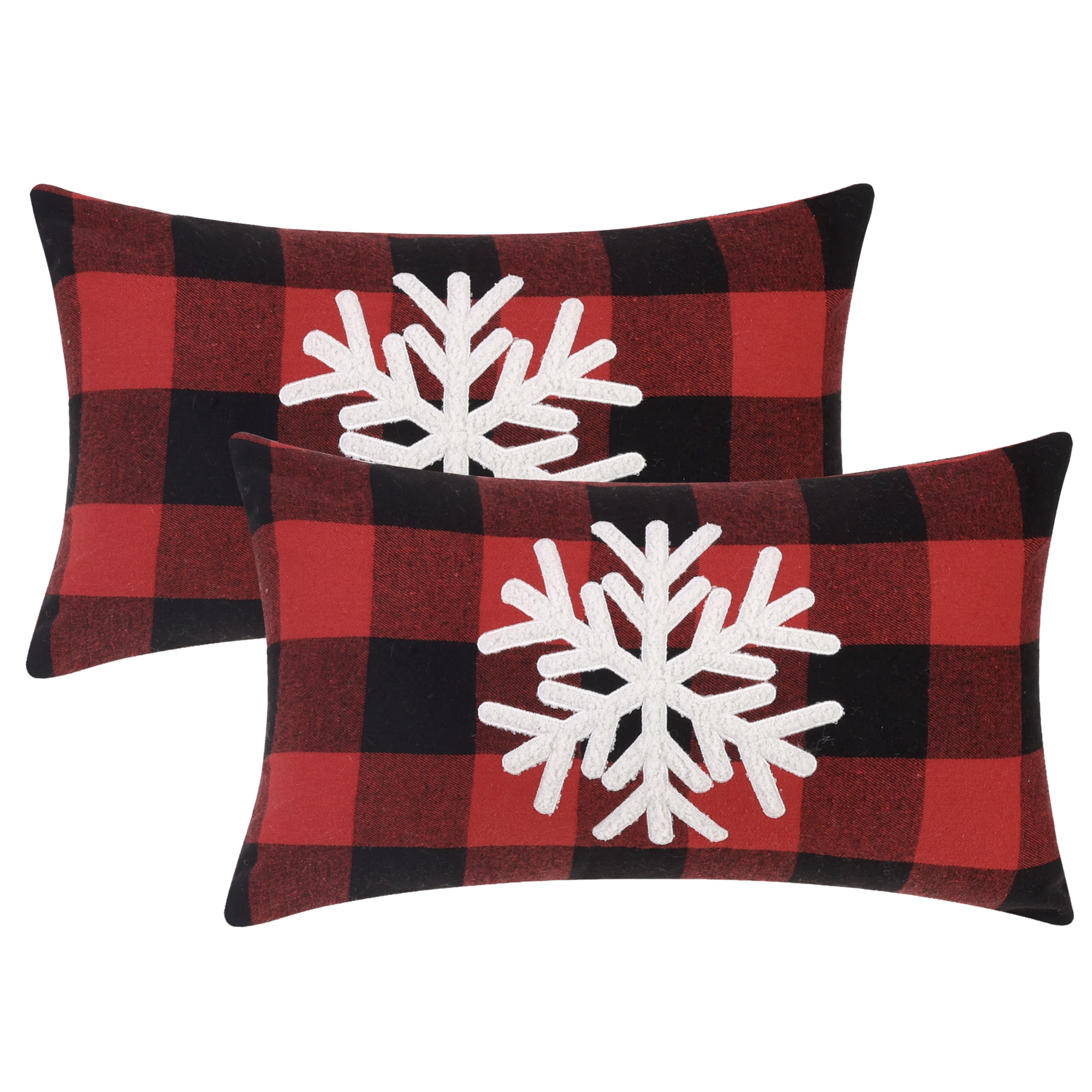 Unique Bargains Plaid Print Throw Decorative Pillow Covers Farmhouse Pillowcase Pack of 2 Snowflake 12" x 20"