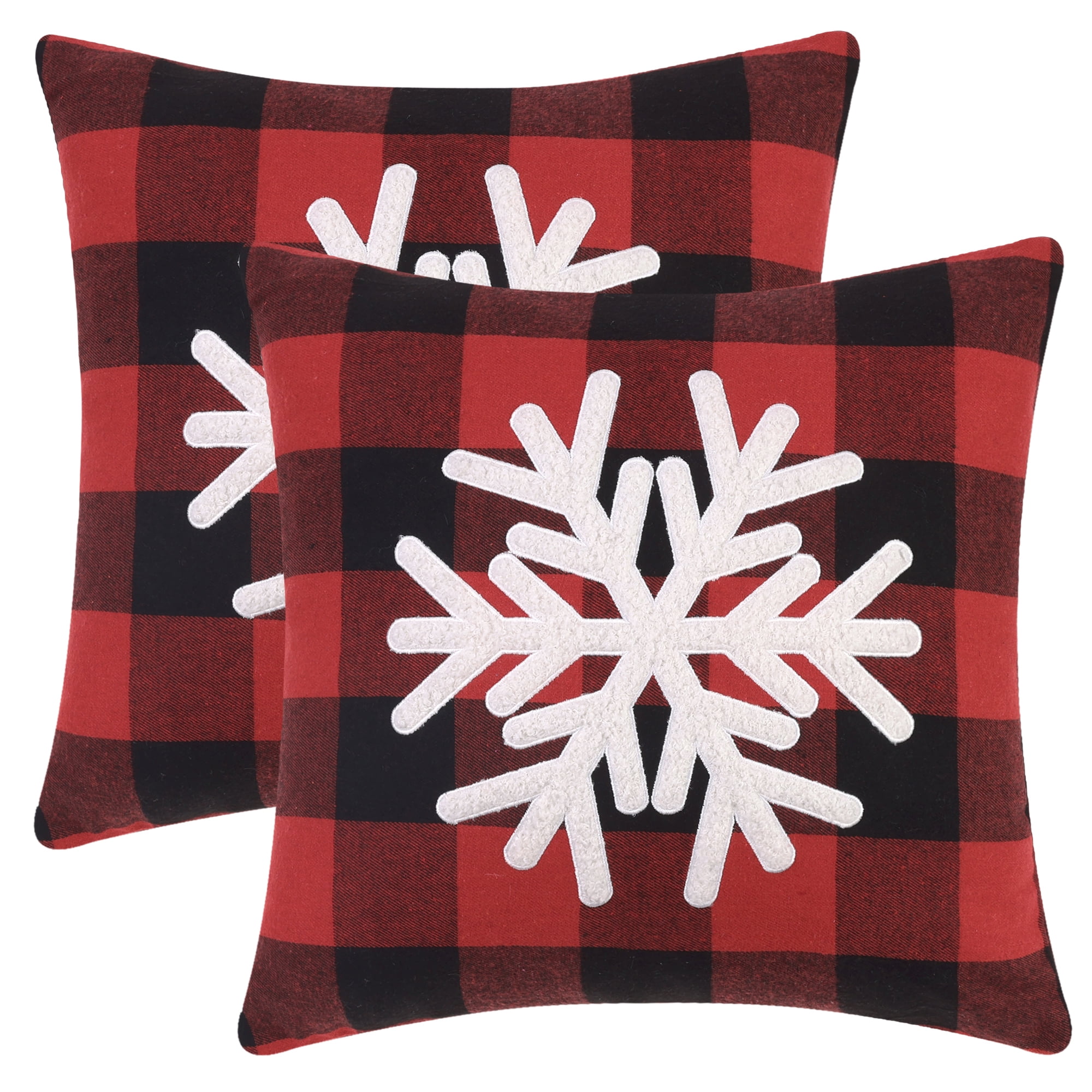 Unique Bargains Plaid Print Throw Decorative Pillow Covers Farmhouse Pillowcase Pack of 2 Snowflake 18" x 18"