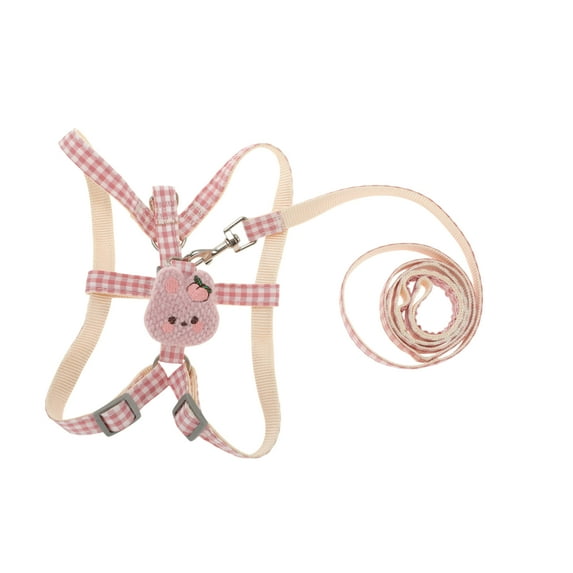 Unique Bargains Plaid Rabbit Pet Leash Kit Durable Dog Leash Kit for Dog Small Pink
