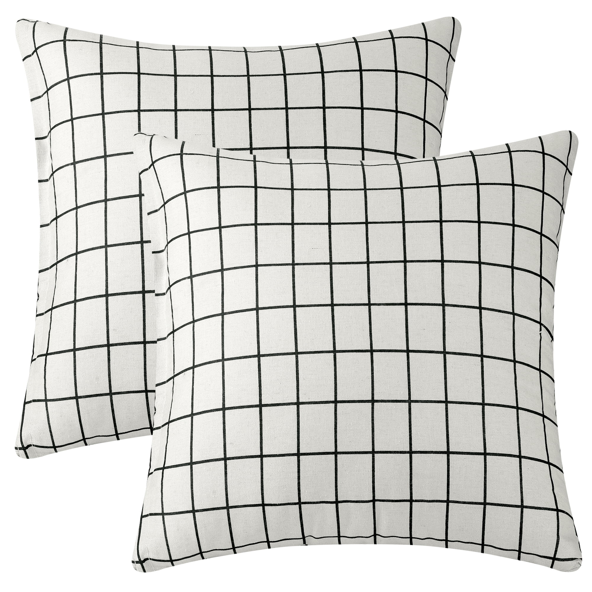Unique Bargains Plaid Throw Pillow Covers Square Linen Cushion Pillowcase White 18" x 18"