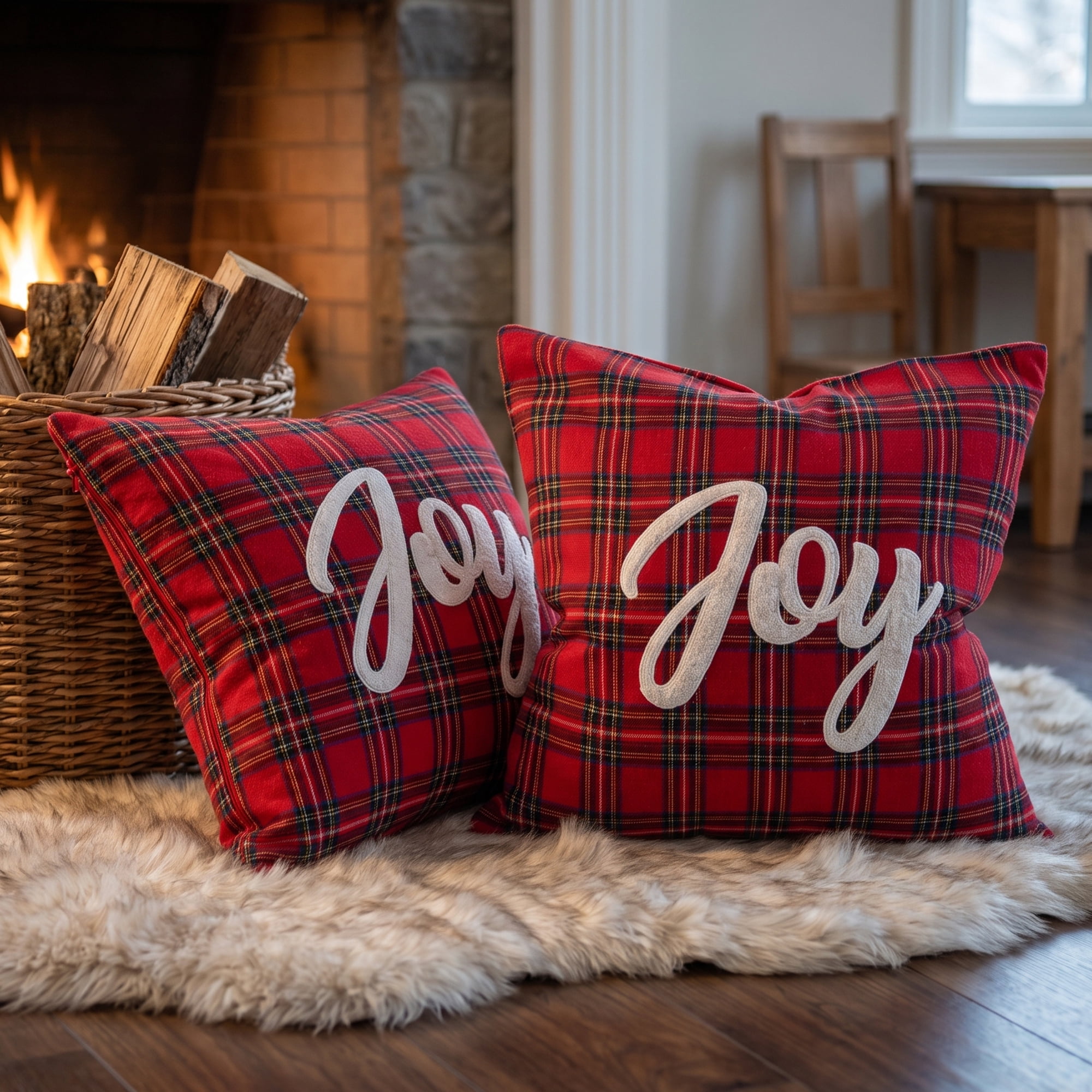 Unique Bargains Plaid Throw Pillow Covers Tartan Cushion Cases Red Tartan Joy 18"x18"