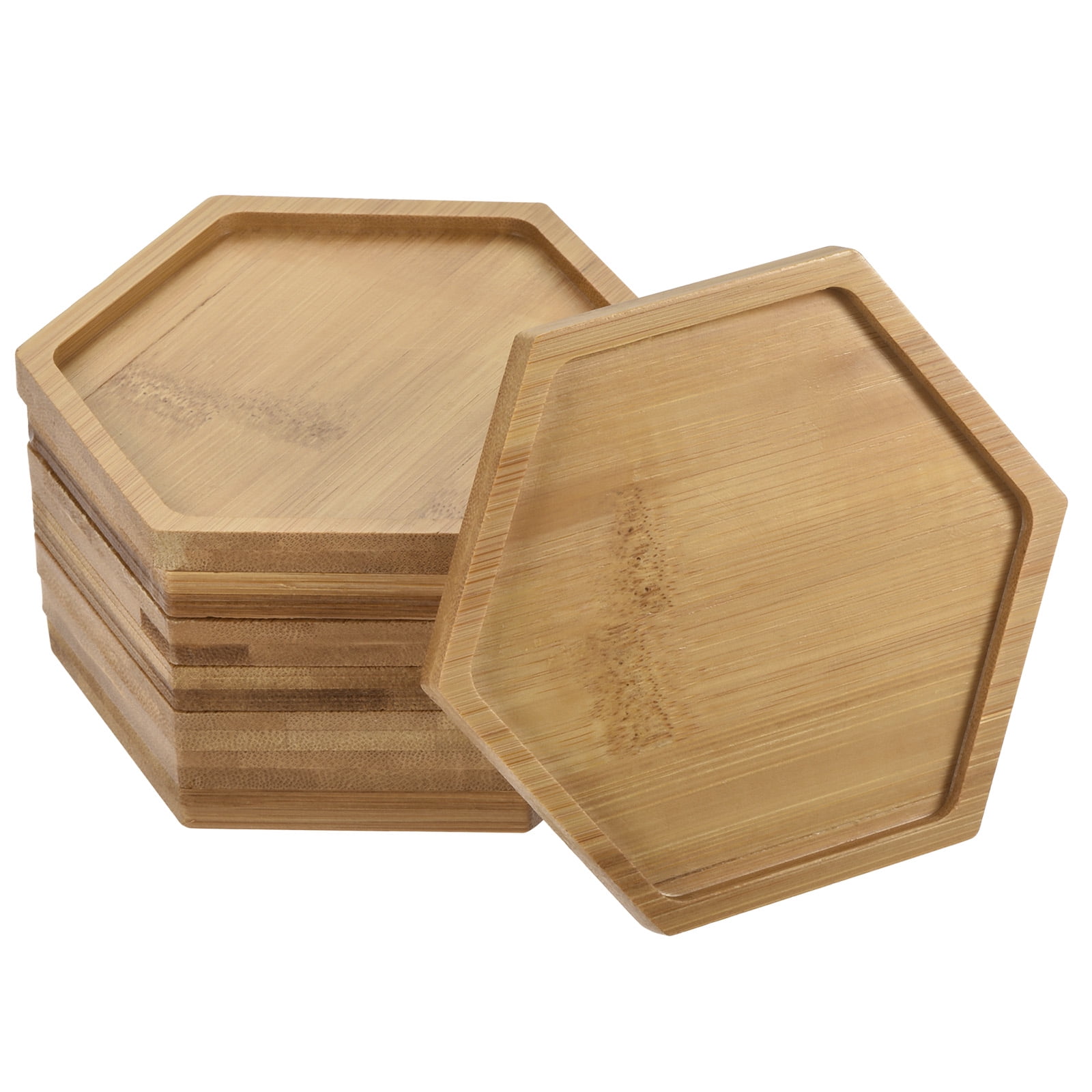 Unique Bargains Plant Pot Saucer Bamboo Hexagonal Flower Drip Tray for