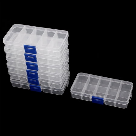Unique Bargains Plastic 10 Sections Sundries Jewelry Screws Holder Storage Box 7pcs Clear