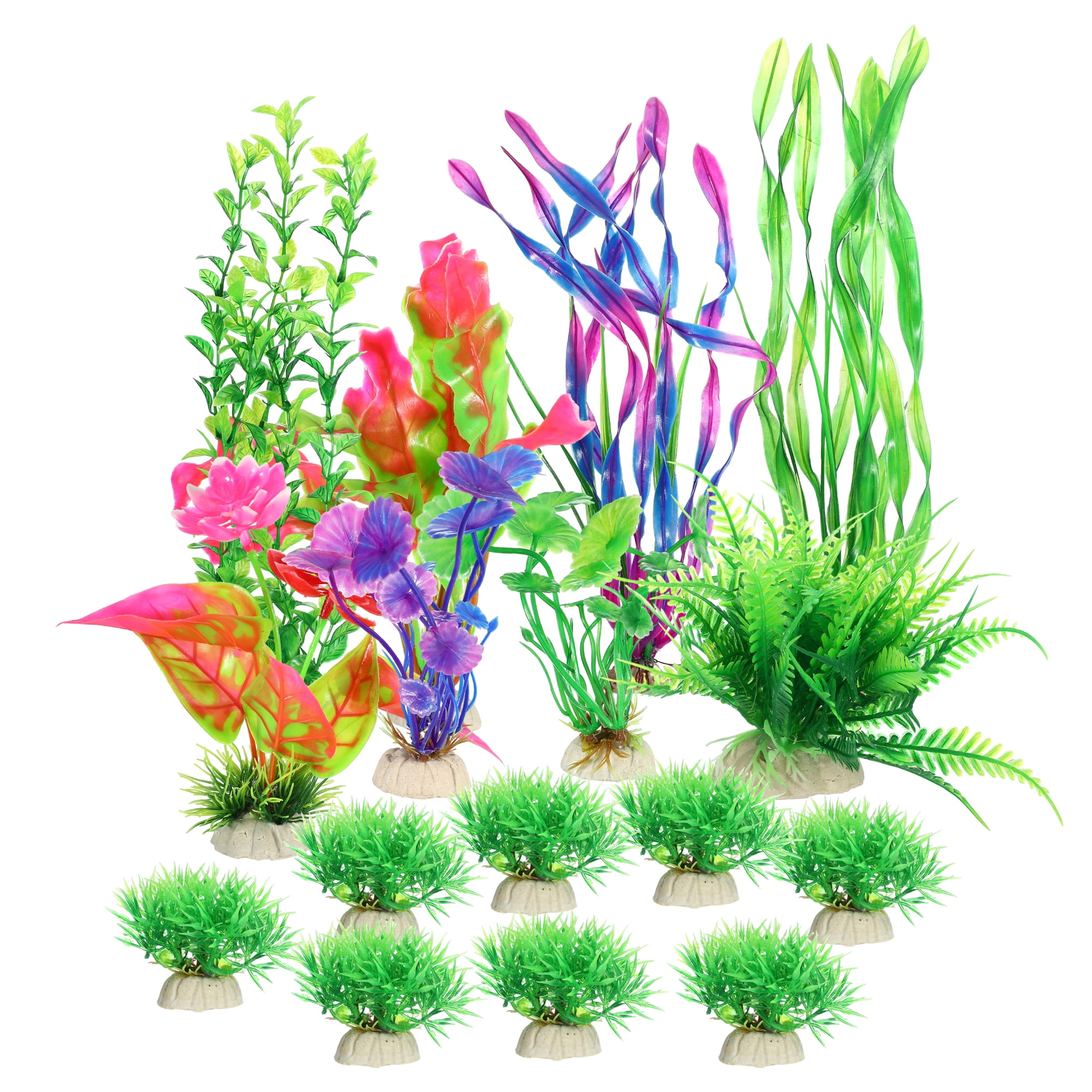 Unique Bargains Plastic Aquarium Plants Colorful Fish Tank Plant Decorations Set for Aquarium Decorations 16pcs