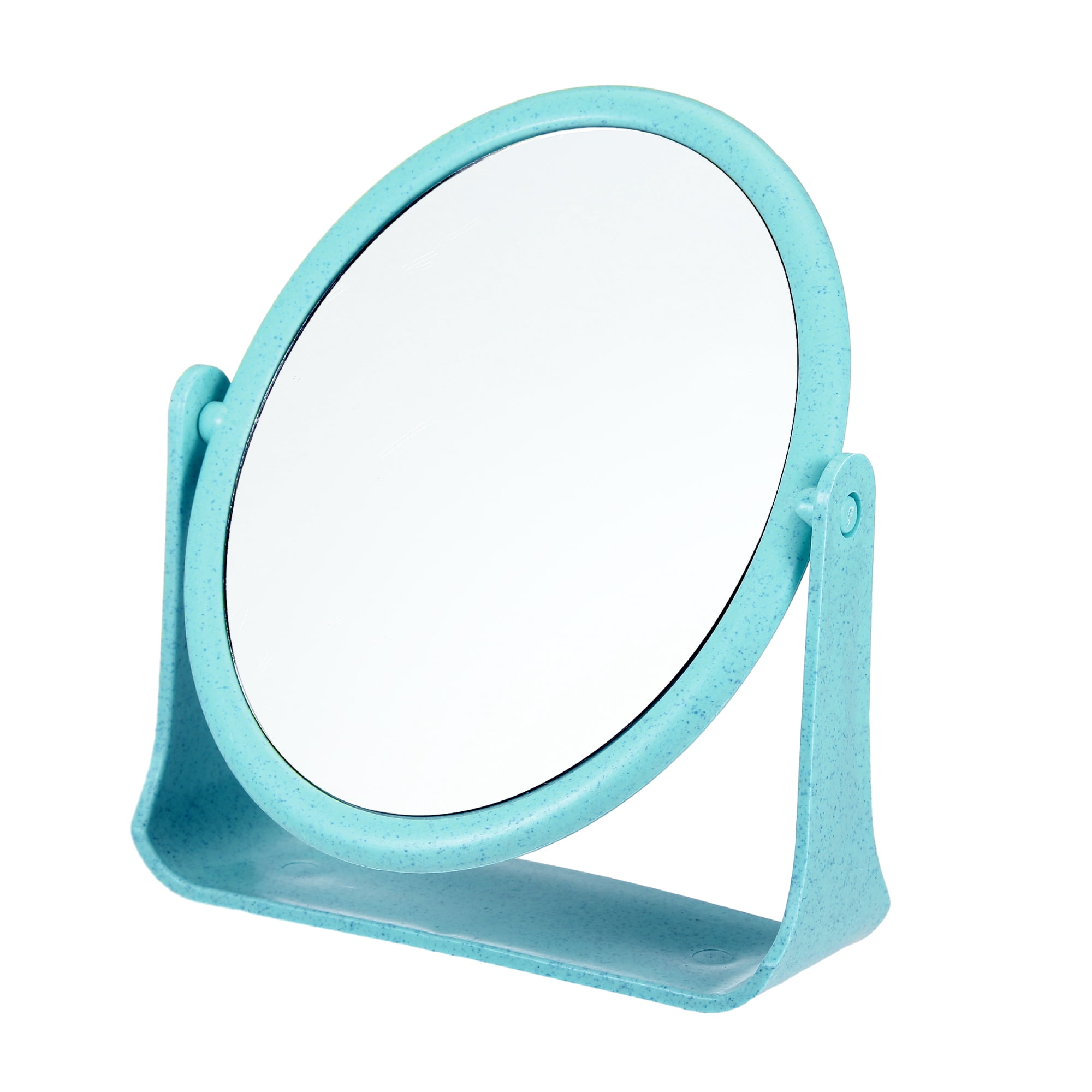 Unique Bargains Plastic Double Sided Round Makeup Mirror 360° Rotating Beauty Mirror Blue