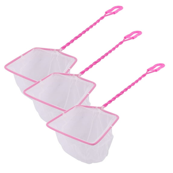 Unique Bargains Plastic Handle Portable Aquarium Fish Landing Net White Fuchsia
