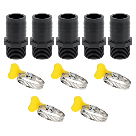 Unique Bargains Plastic Hose Barb Fitting 1.3" 1/2"BSPT Male Thread Straight Pipe Connector with 5 clamps 5 Pcs