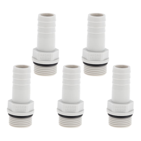 Unique Bargains Plastic Hose Barb Fitting 15/32" 3/8"G Male Thread Straight Pipe Connector Gray White 5 Pcs
