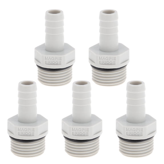 Unique Bargains Plastic Hose Barb Fitting 25/64" 1/2"G Male Thread Straight Pipe Connector Gray White 5 Pcs