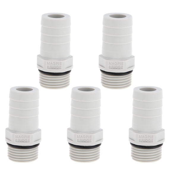 Unique Bargains Plastic Hose Barb Fitting 3/4" 1/2"G Male Thread Straight Pipe Connector Gray White 5 Pcs