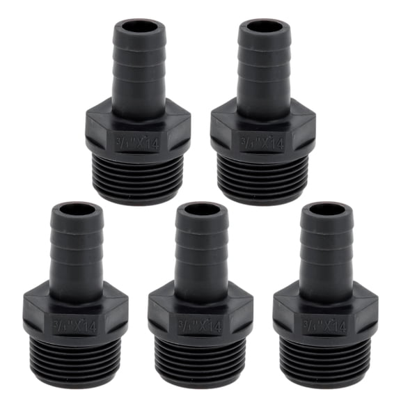 Unique Bargains Plastic Hose Barb Fitting 35/64" 3/4"BSPT Male Thread Straight Pipe Connector 5 Pcs
