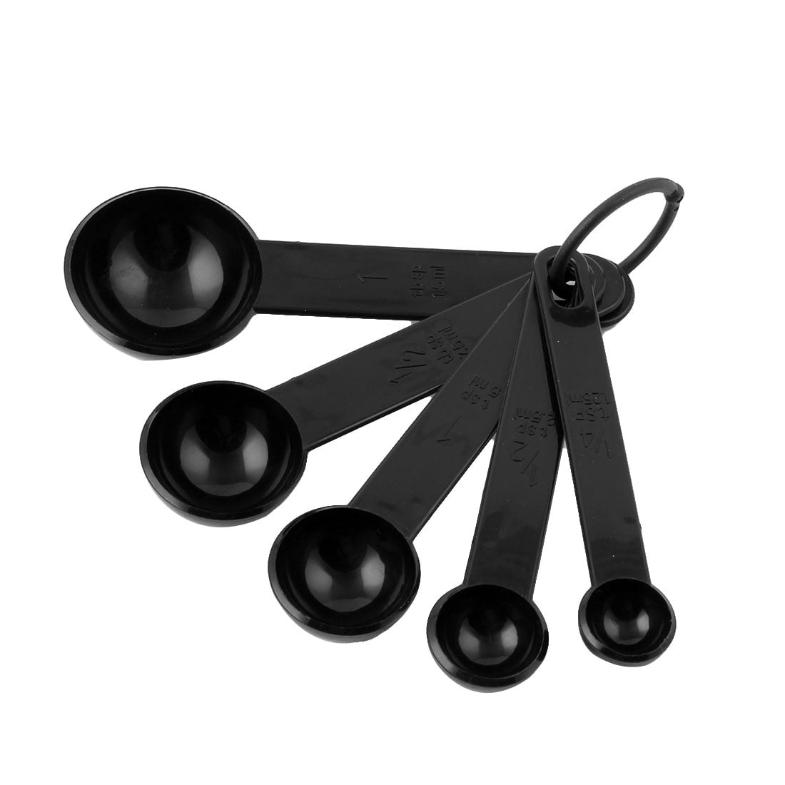 Unique Bargains Plastic Kitchen Tea Coffee Graduated Measuring Spoon 5 in 1 Black